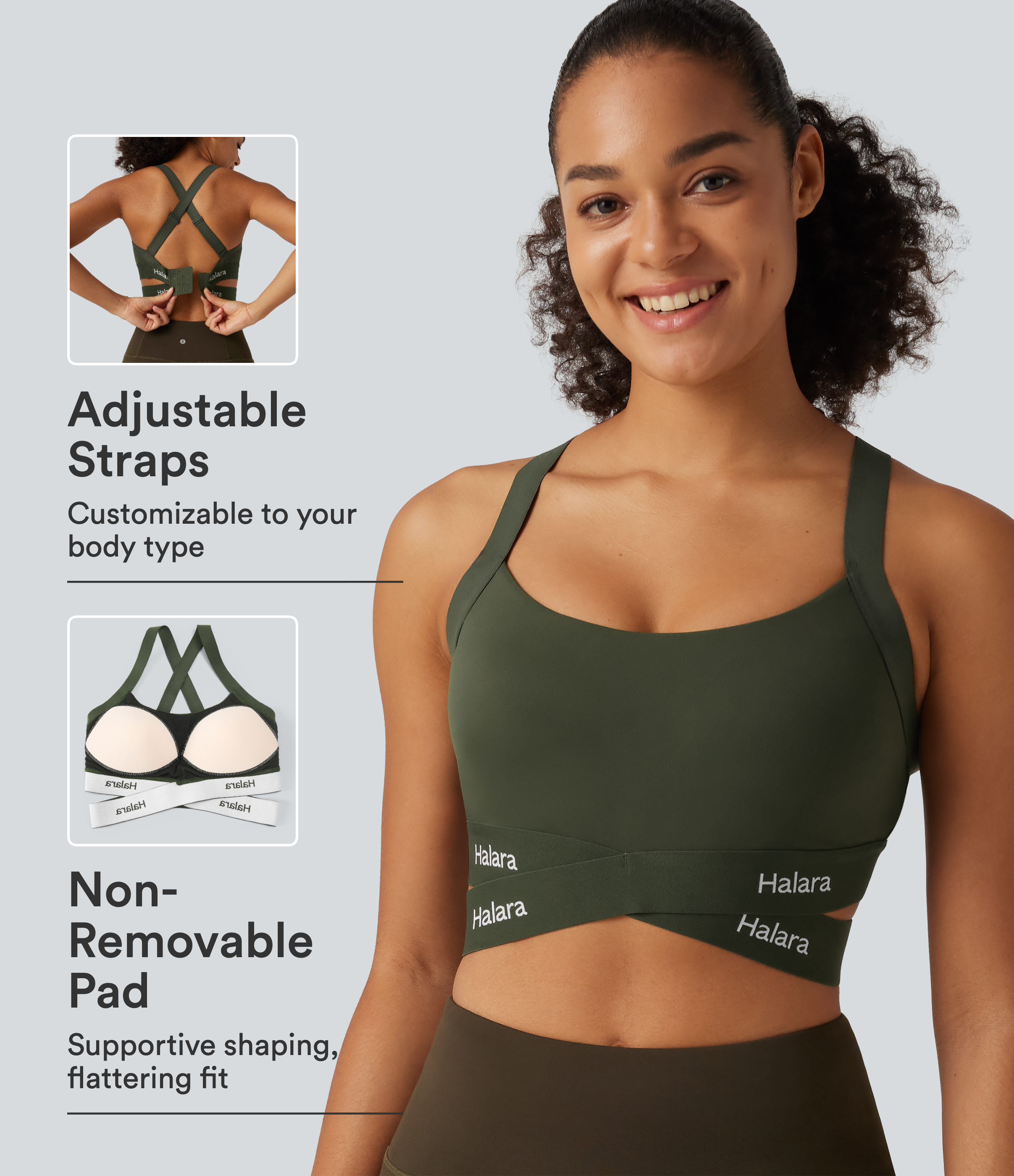 Halara UltraSculpt™ Medium Support U Neck Crossover Training Sports Bra with Non-Removable Pad