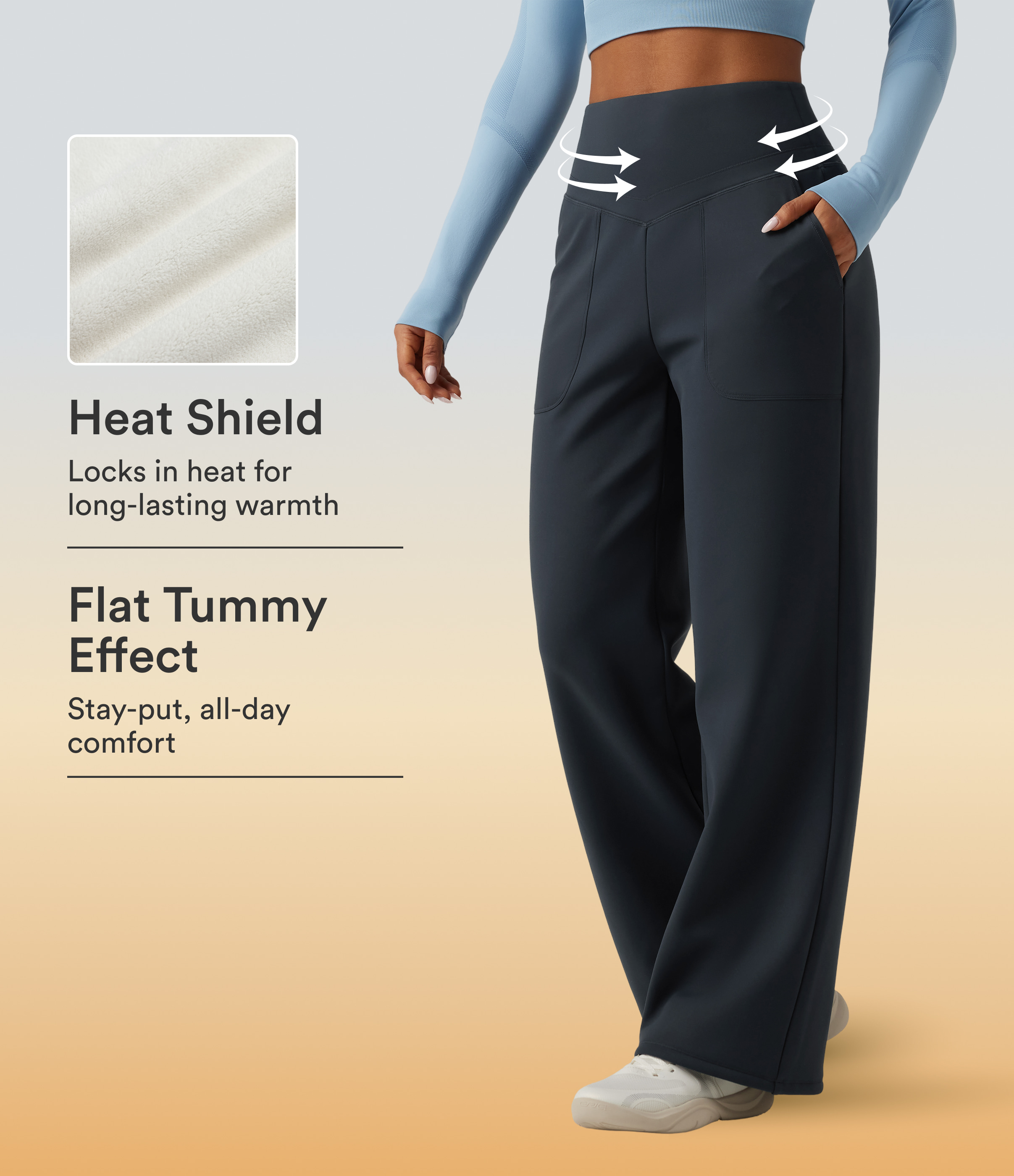 Halara UltraSculpt™ Extra Heat High Waisted Tummy Control Straight Leg Fleece Yoga Pants with Pockets