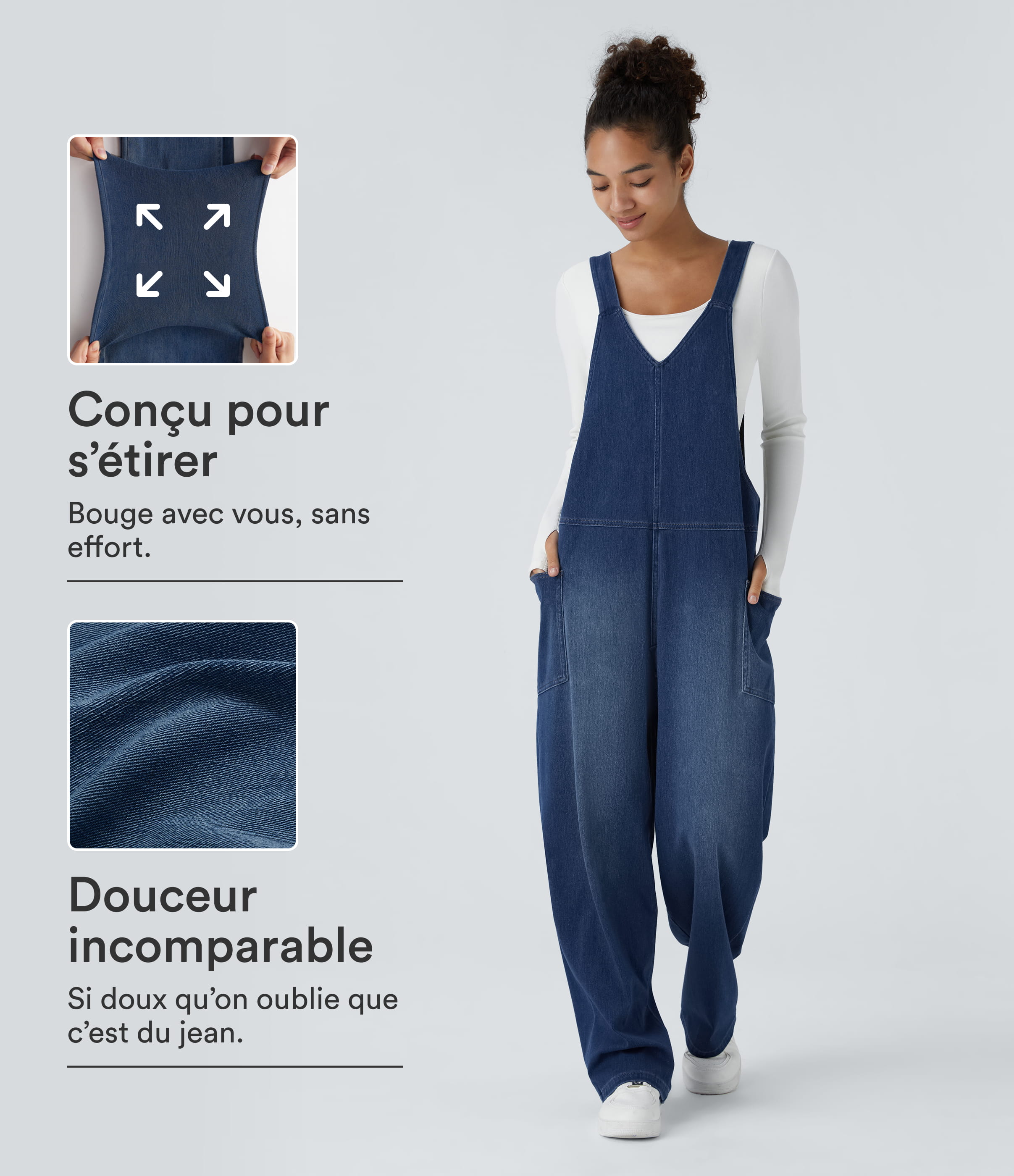 Halara Flex™ V Neck Pocket Washed Denim Casual Overalls