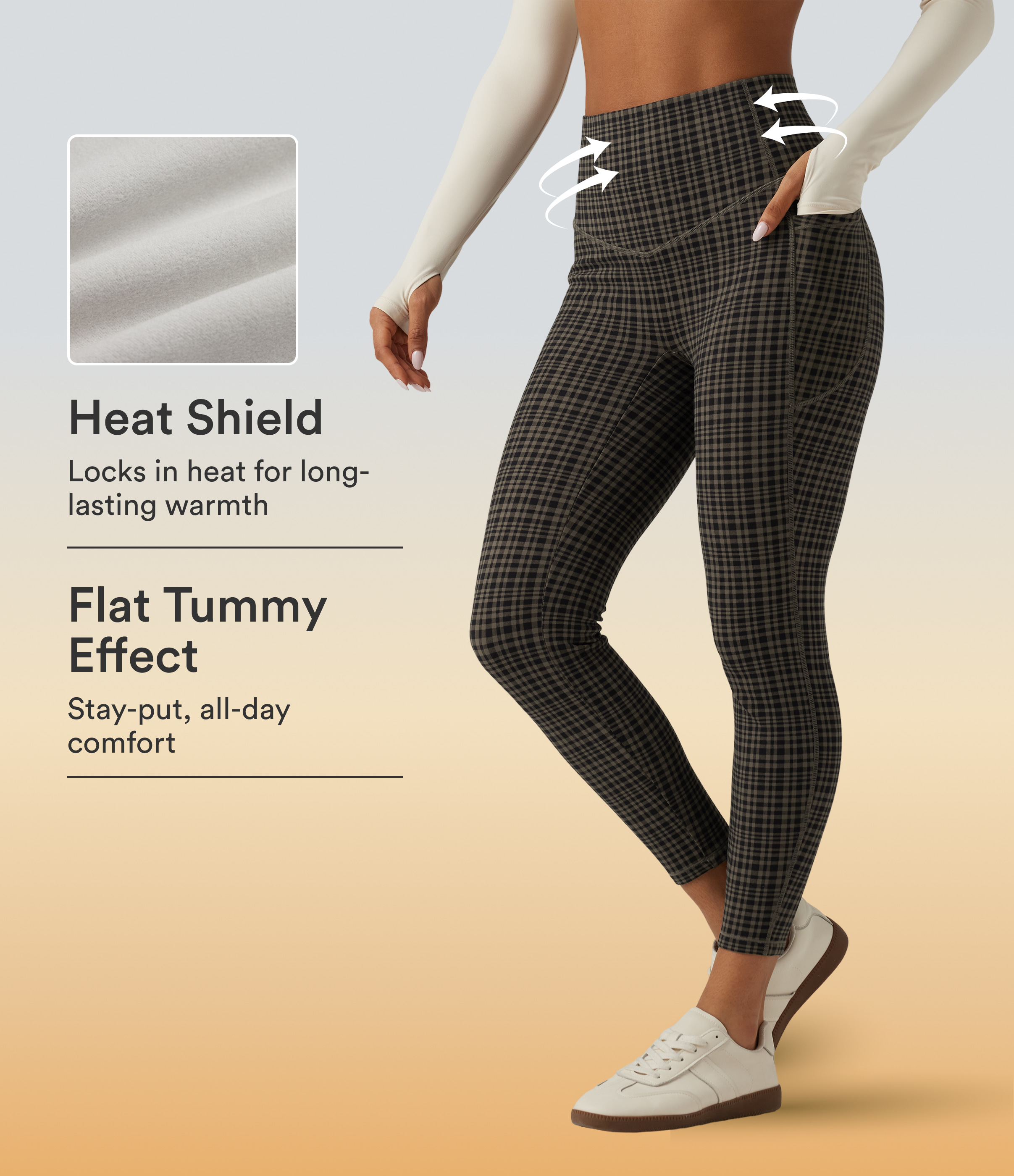 Halara UltraSculpt™ High Waisted Tummy Control Fleece Skinny Plaid Workout Leggings with Pockets