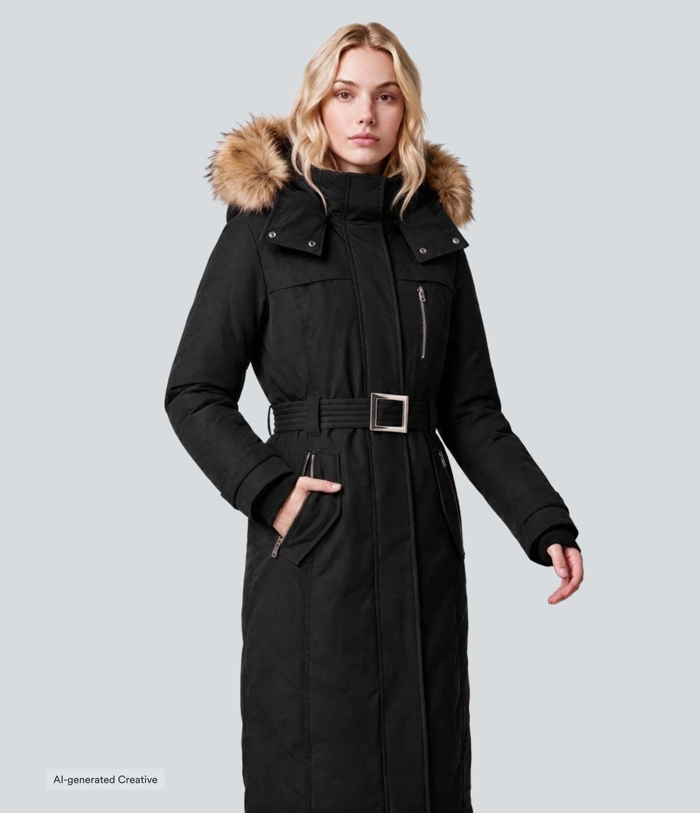 Hooded High Neck Long Sleeve Casual Down Jacket with Pockets