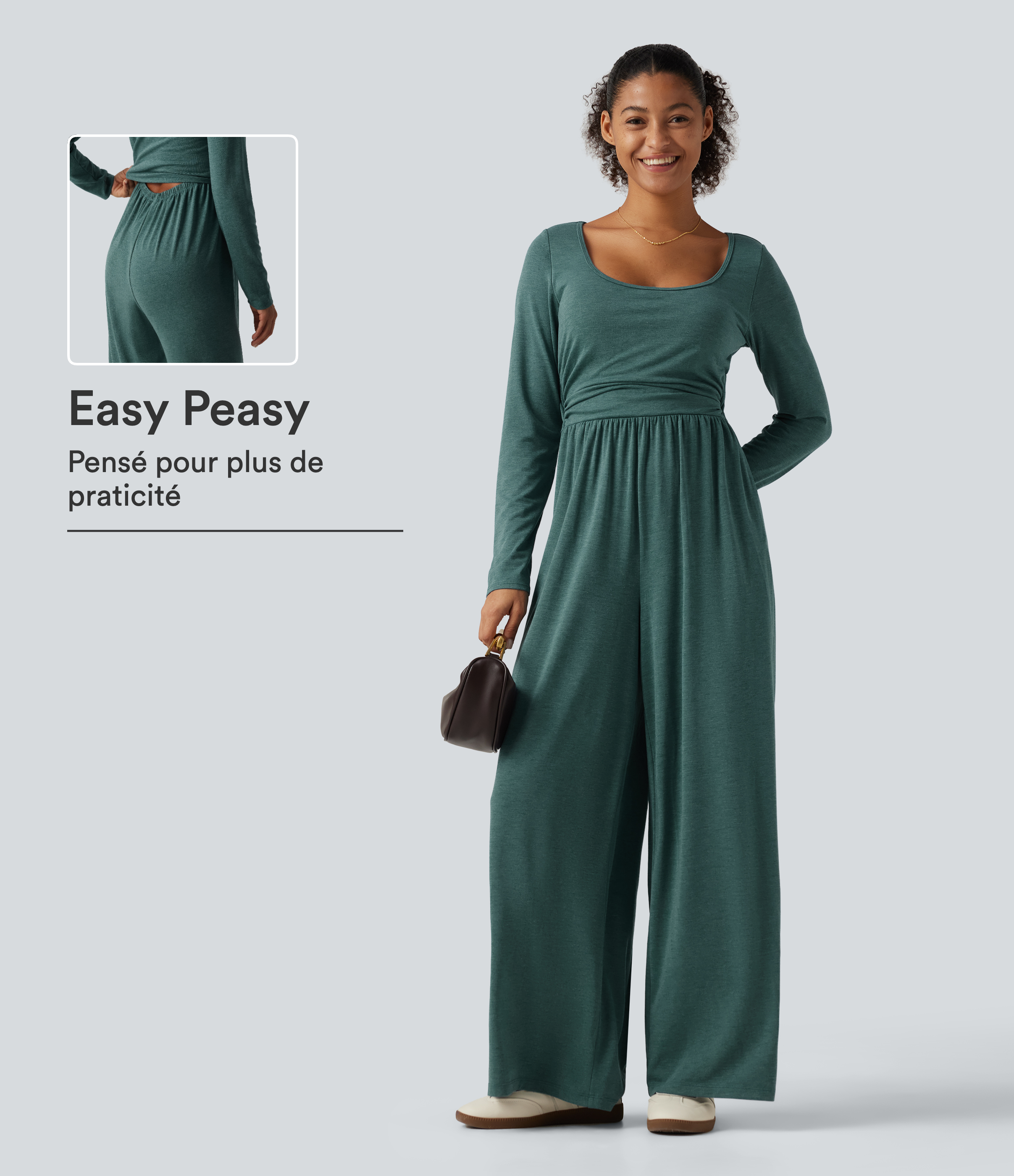 Combinaison accès facile Easy Peasy à encolure arrondie dégagée, manches longues et coupe large avec coussinets amovibles et poches