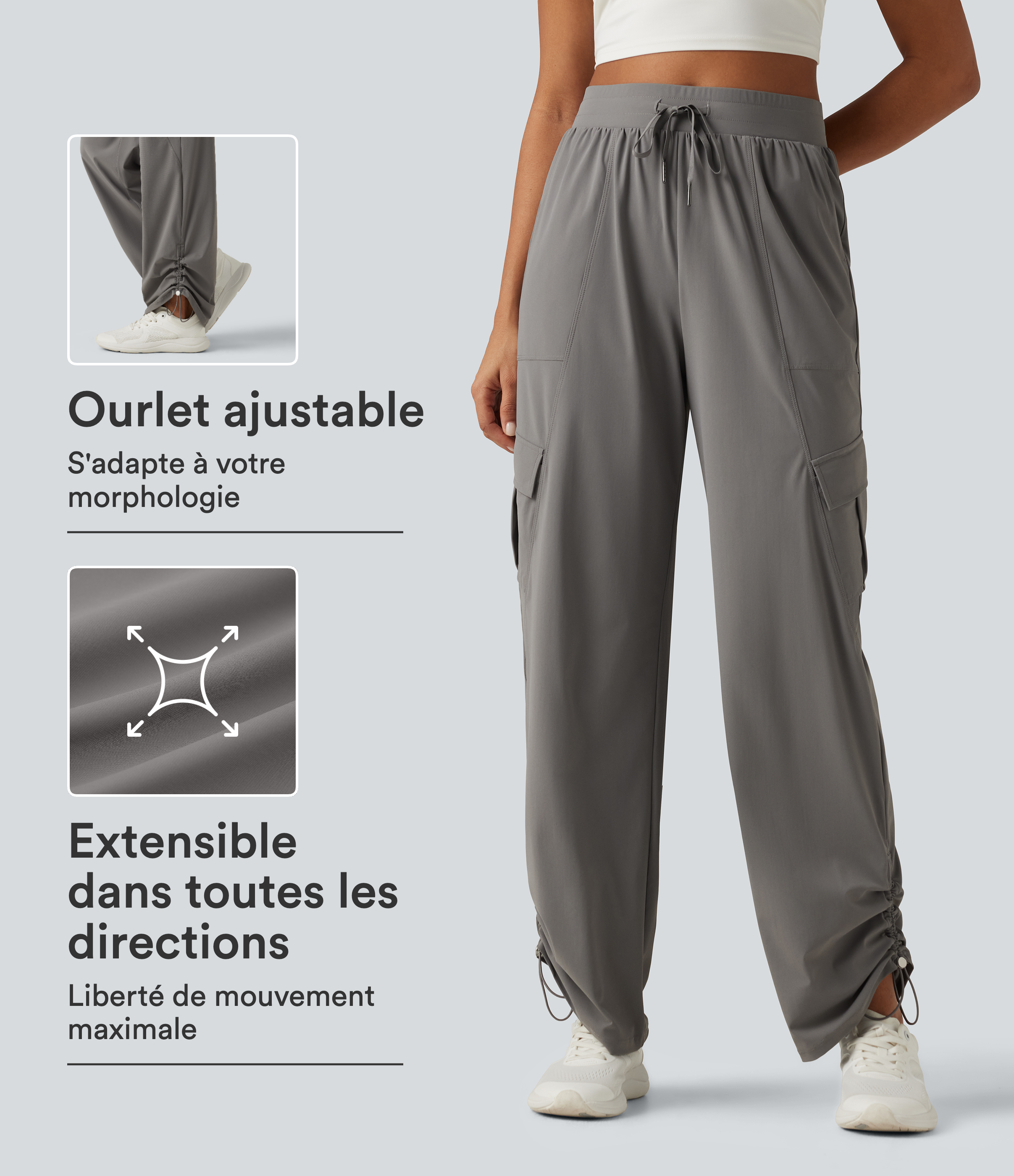 Pantalon de running effet frais InstantCool protection solaire UPF40+ à taille haute, coupe droite avec fronces, cordon de serrage et poches