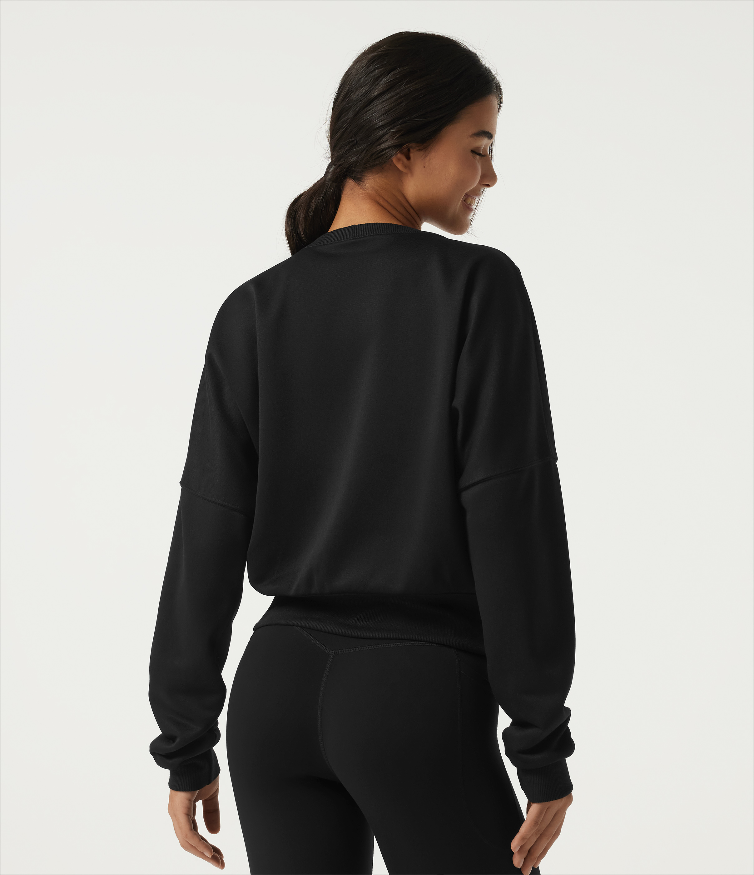 Noir Sweat-shirt à encolure en V profond et manches longues / 2
