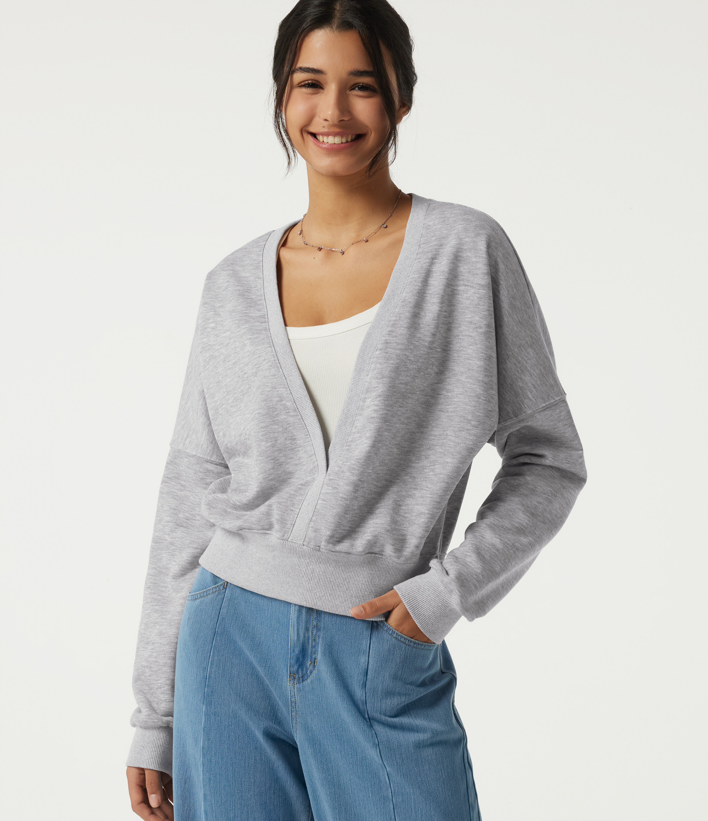 Deep V Neck Long Sleeve Casual Sweatshirt