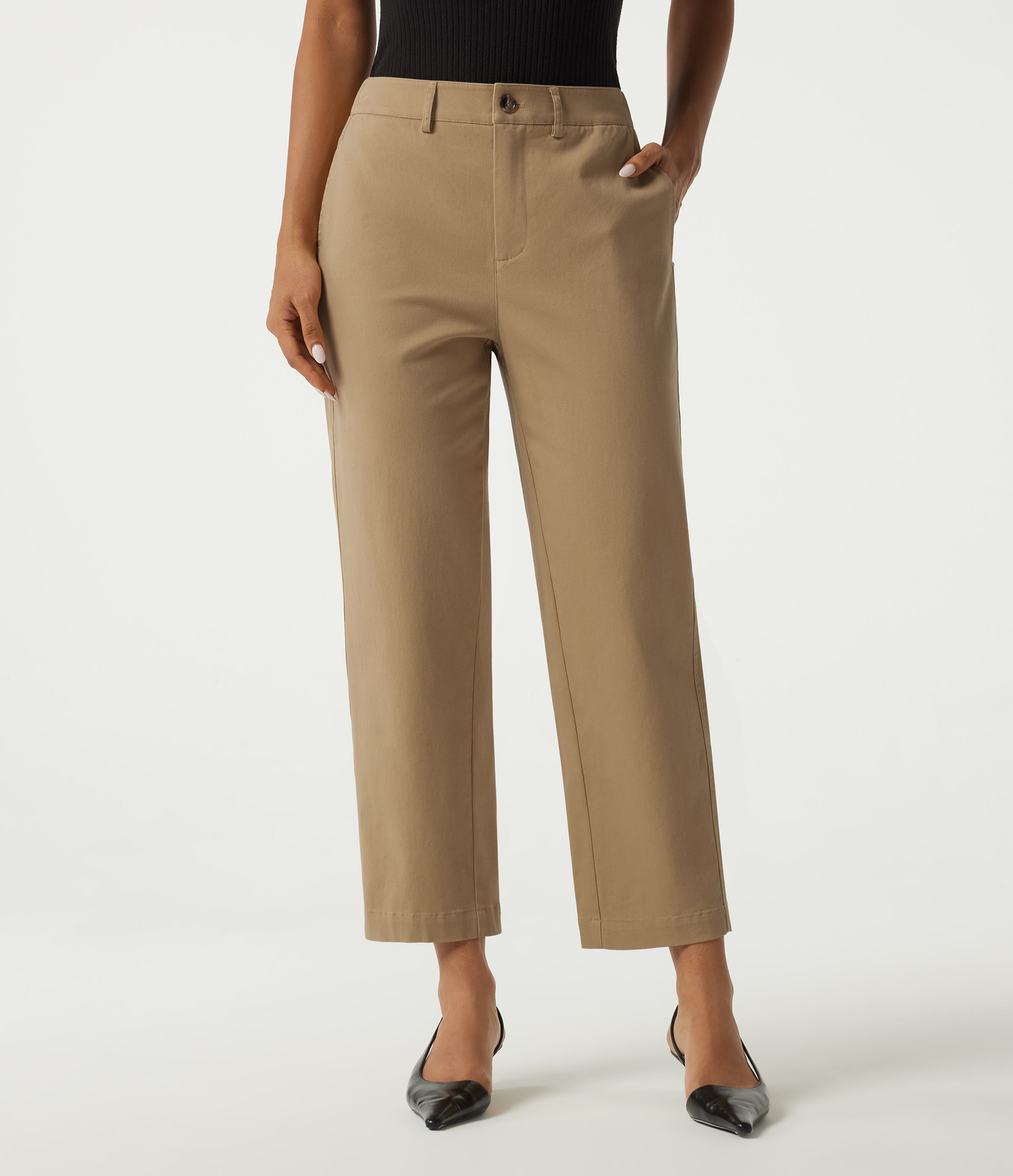 Mid Rise Tapered Work Chino Cotton Pants with Pockets