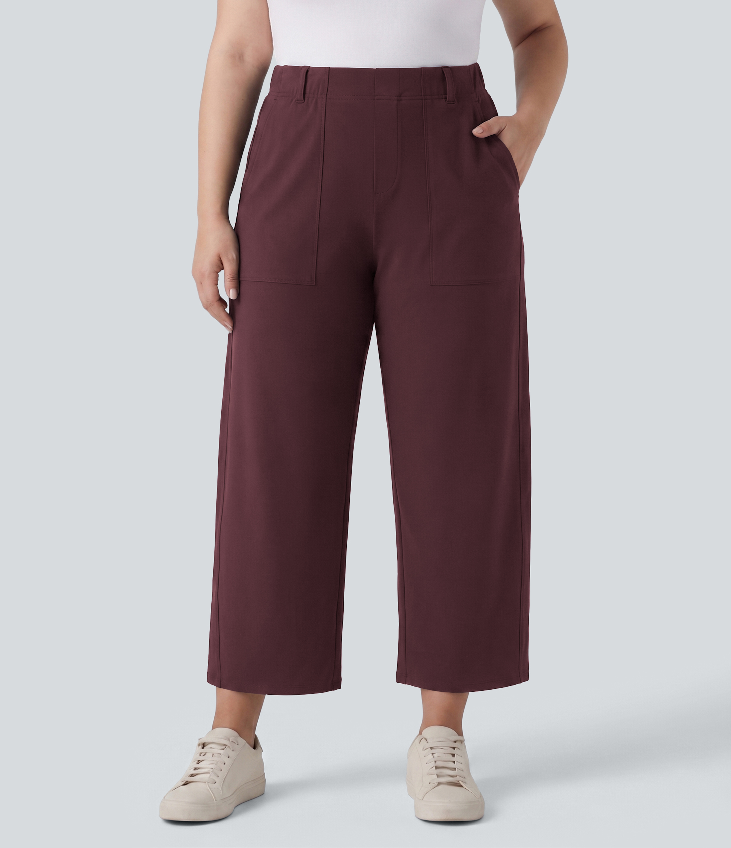 Plus Size DayStretch High Waisted Barrel Leg Casual Pants with Pockets