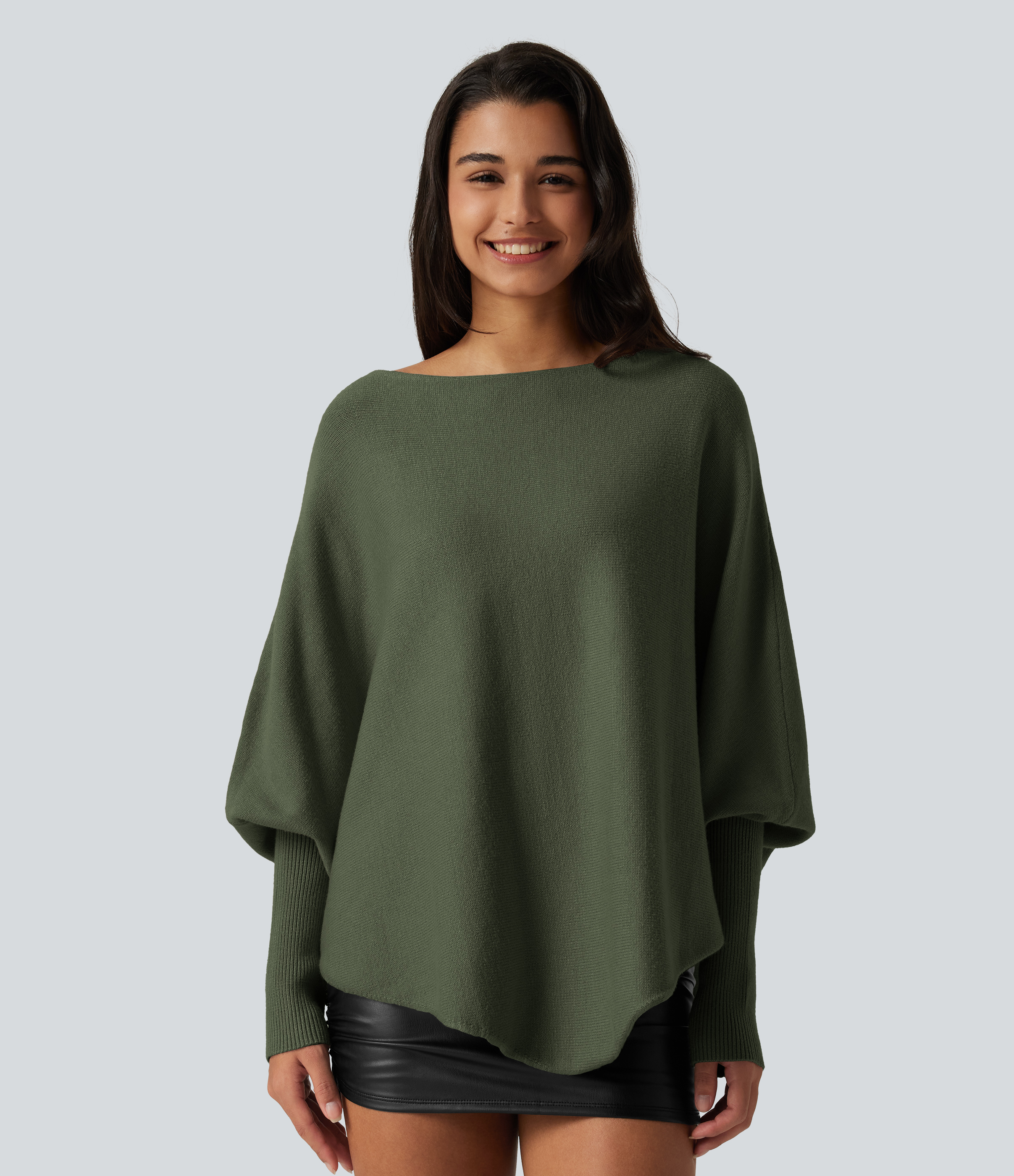 Batwing Long Sleeve Asymmetric Hem Casual Sweater