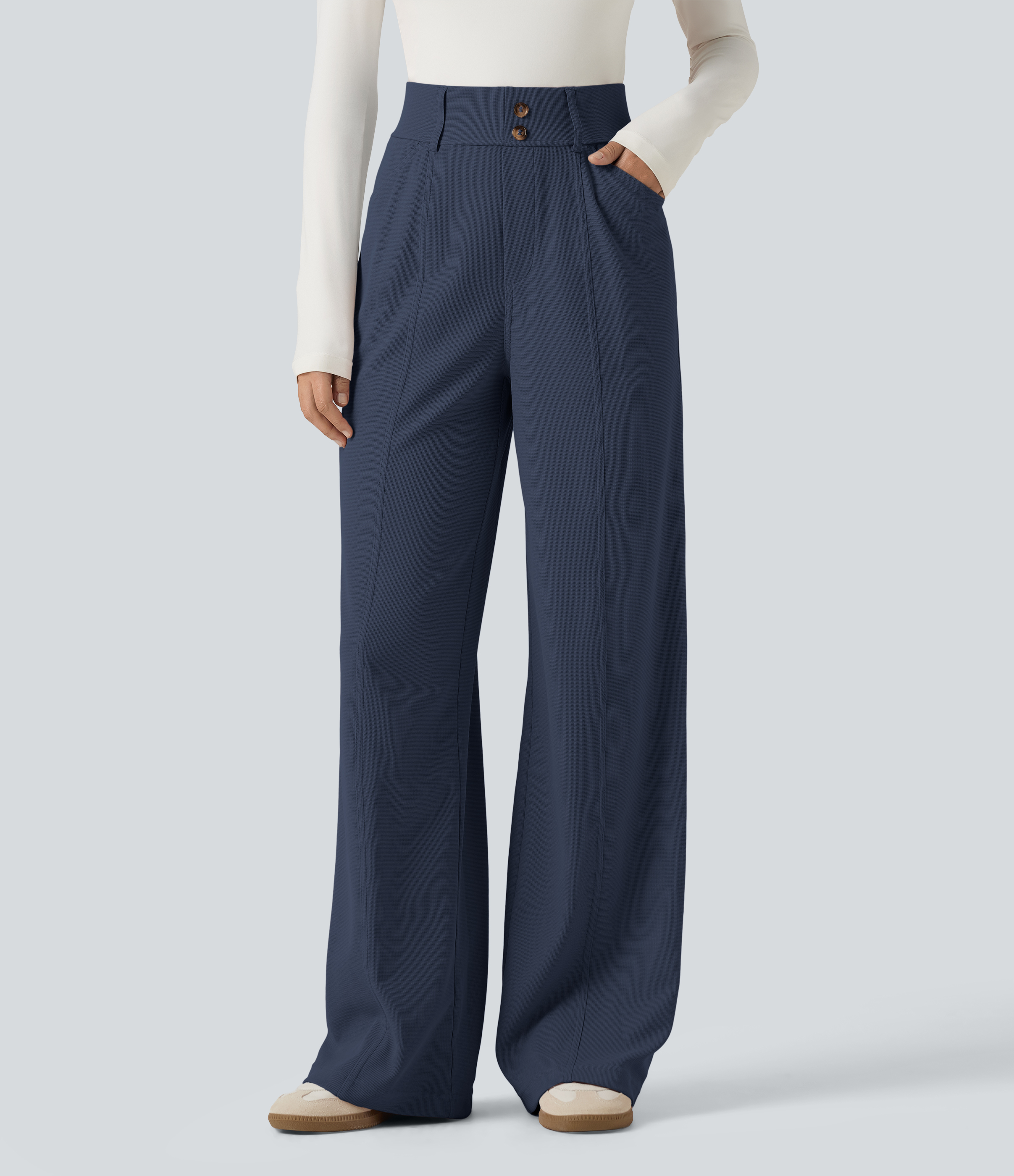 Halara Flex™ - Bürohose mit hohem Bund, mehreren Taschen, Waffelstoff und geradem Bein