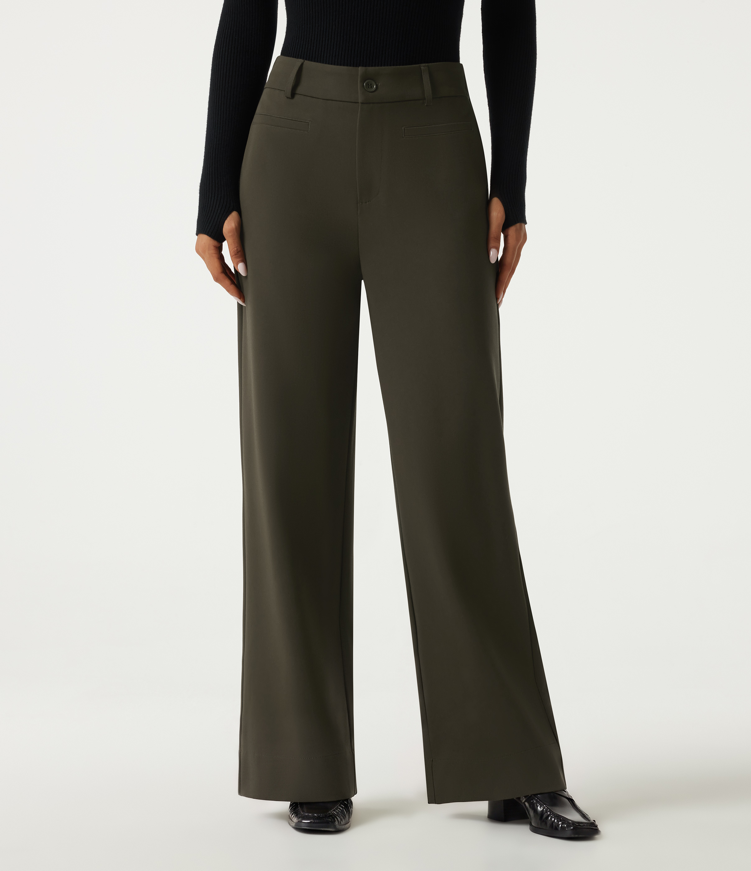 High Waisted Straight Leg Work Pants with Pockets