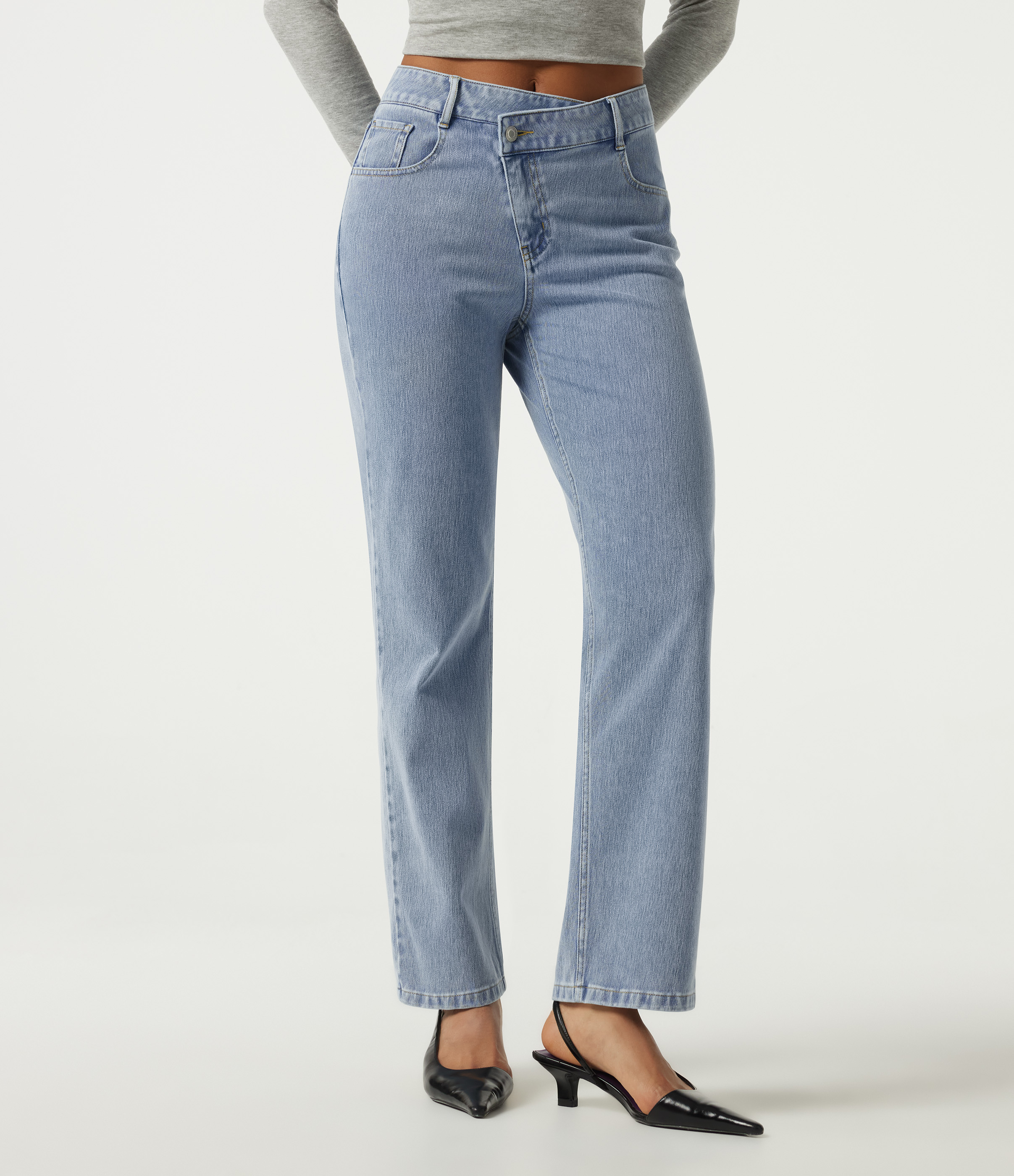 Halara Flex™ High Waisted Asymmetric Straight Leg Casual Jeans with Pockets