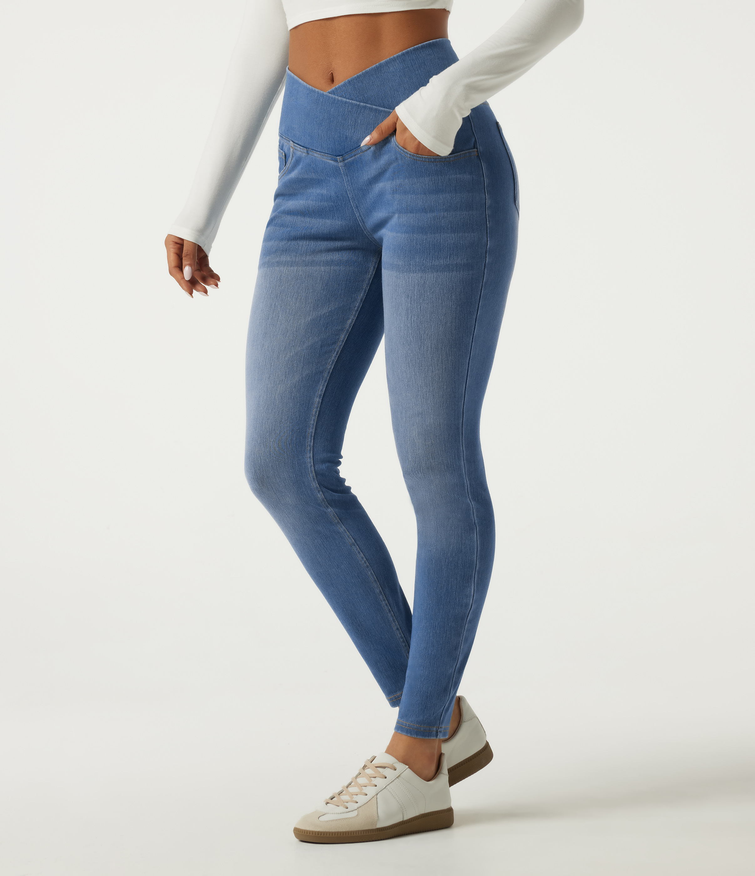 Halara Flex™ High Waisted Tummy Control Crossover Skinny Casual Jeans with Pockets