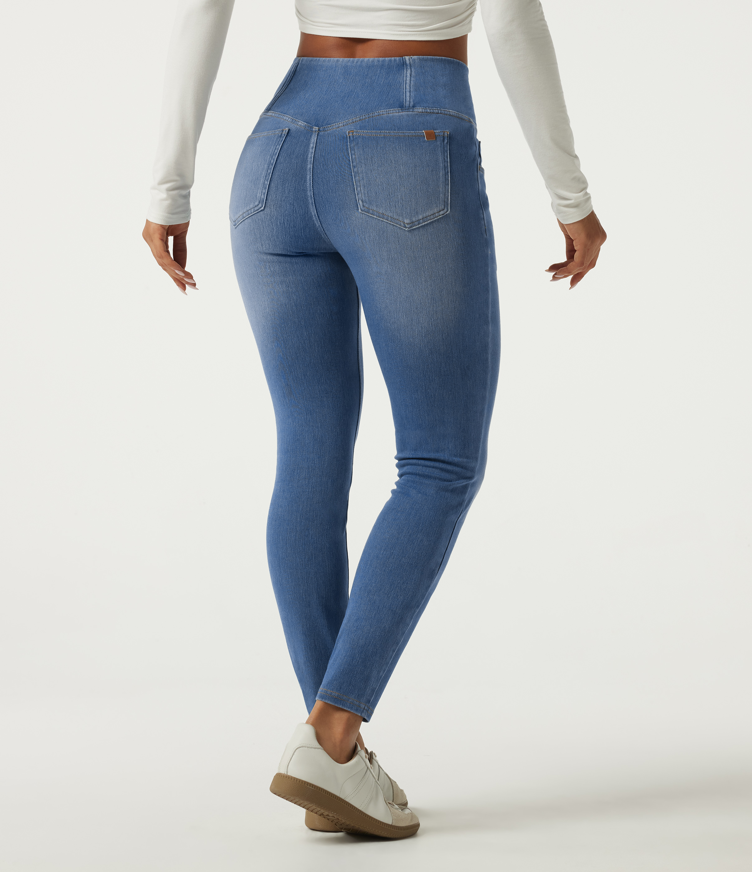 Tide Blue Denim Jean skinny gainant Halara Flex™ taille haute croisée avec poches / 2