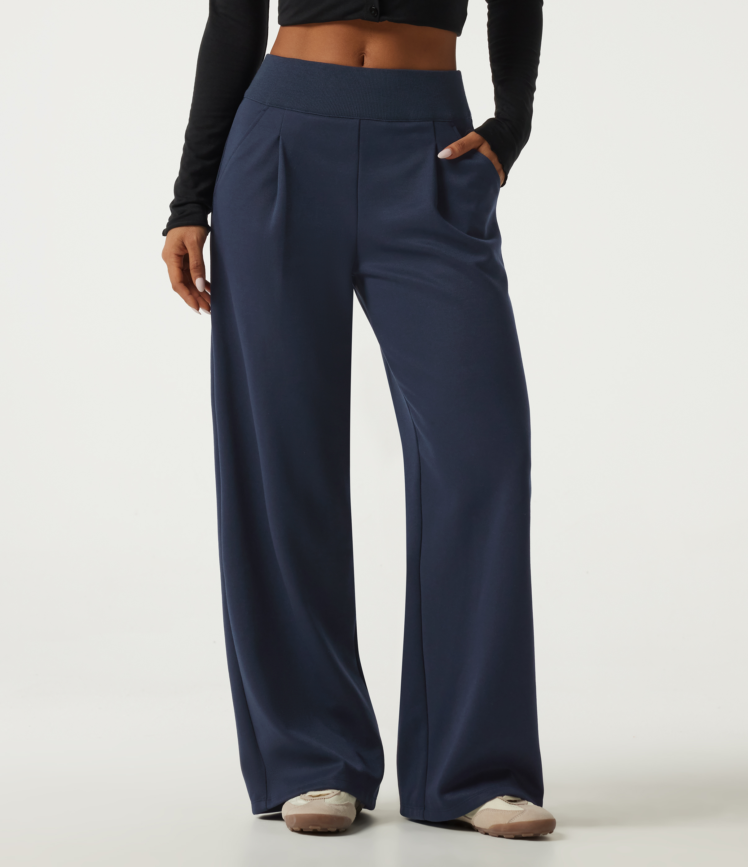 Jogging en coton à taille mi-haute et coupe droite avec poches