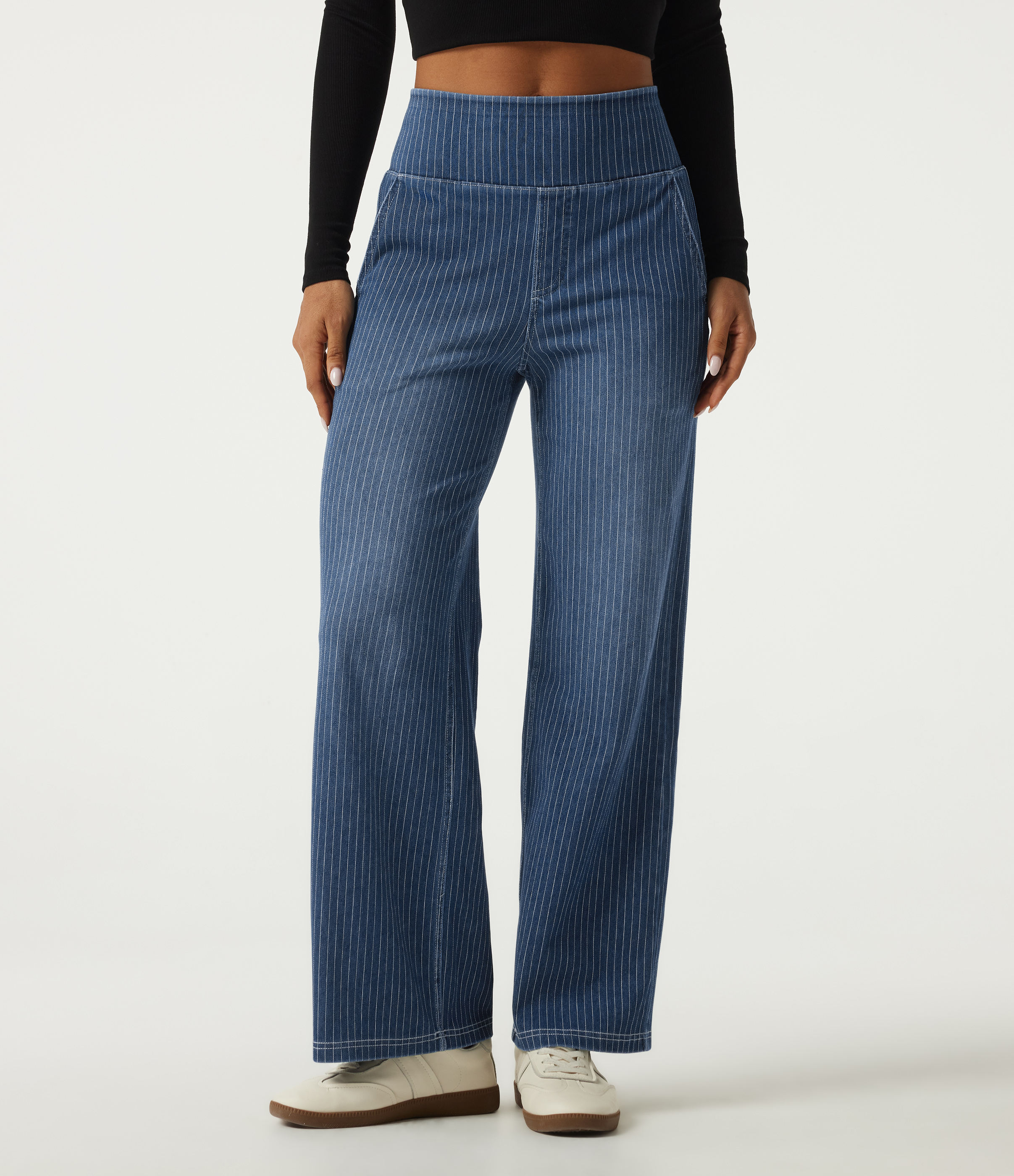 Halara Flex™ High Waisted Stripe Straight Leg Casual Jeans with Pockets