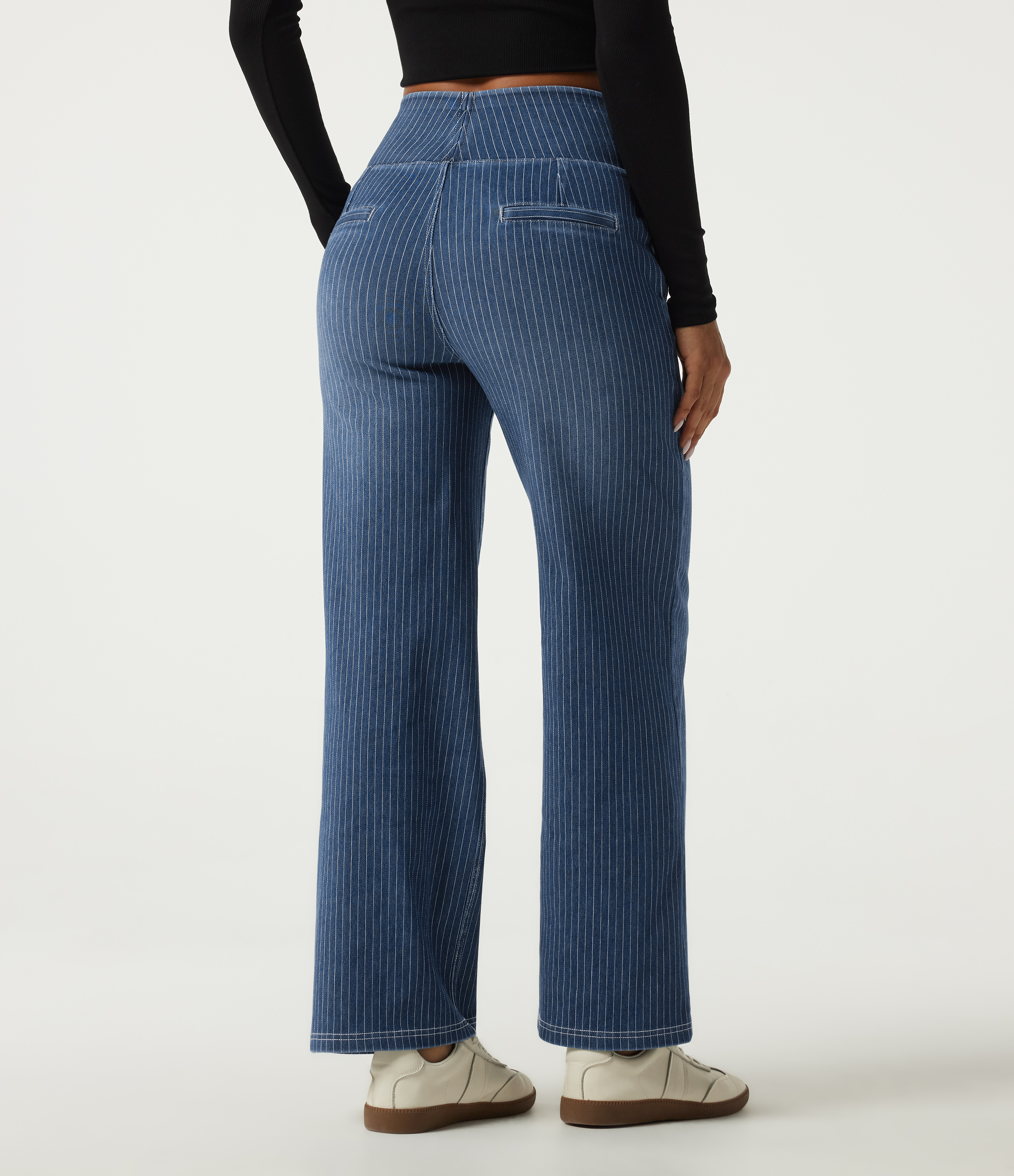 Estate Blue Denim Halara Flex™ High Waisted Stripe Straight Leg Casual Jeans with Pockets / 2