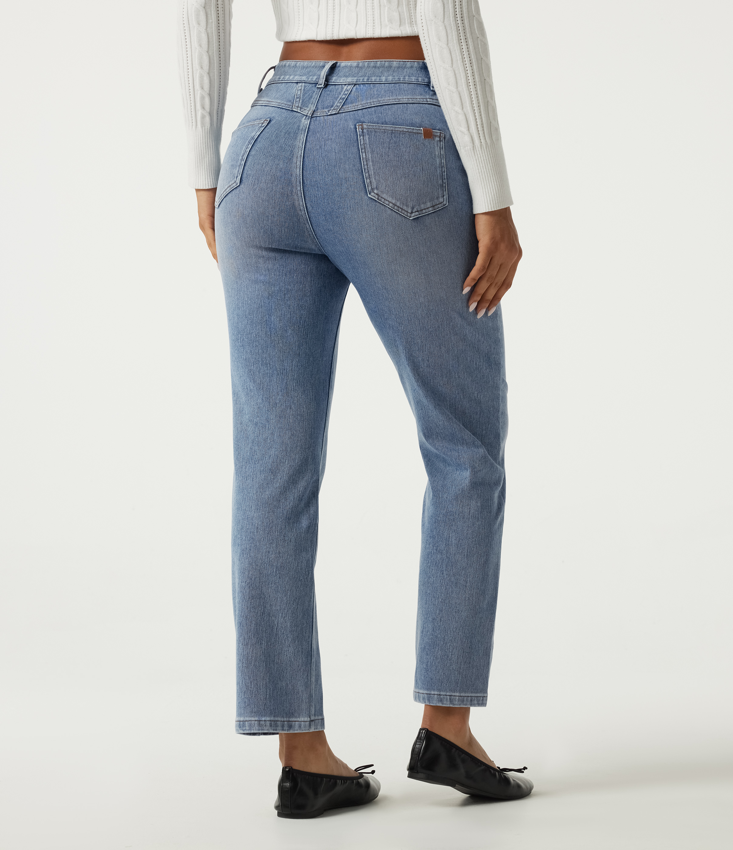 Powder Blue Denim Halara Flex™ Mid Rise Straight Leg Casual Cotton Jeans with Pockets / 2