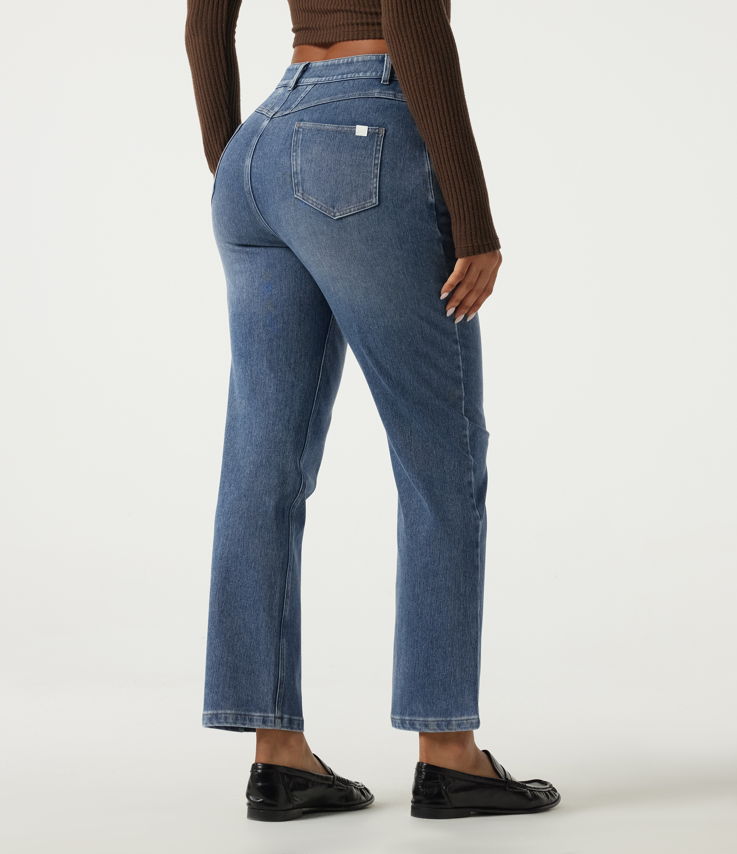 Gulf Stream Blue Denim Halara Flex™ Mid Rise Straight Leg Casual Cotton Jeans with Pockets / 2