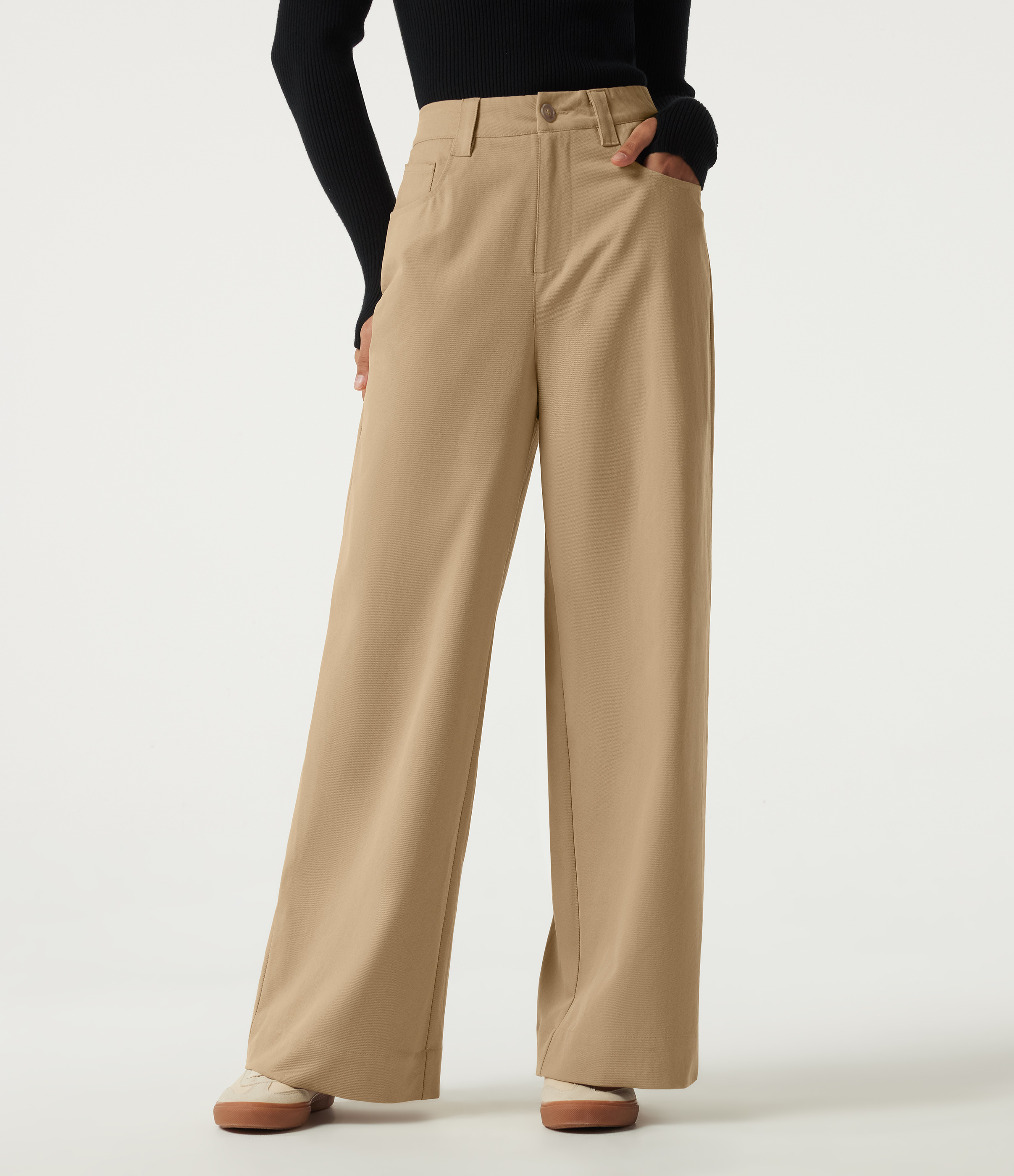 High Waisted Straight Leg Casual Pants with Pockets