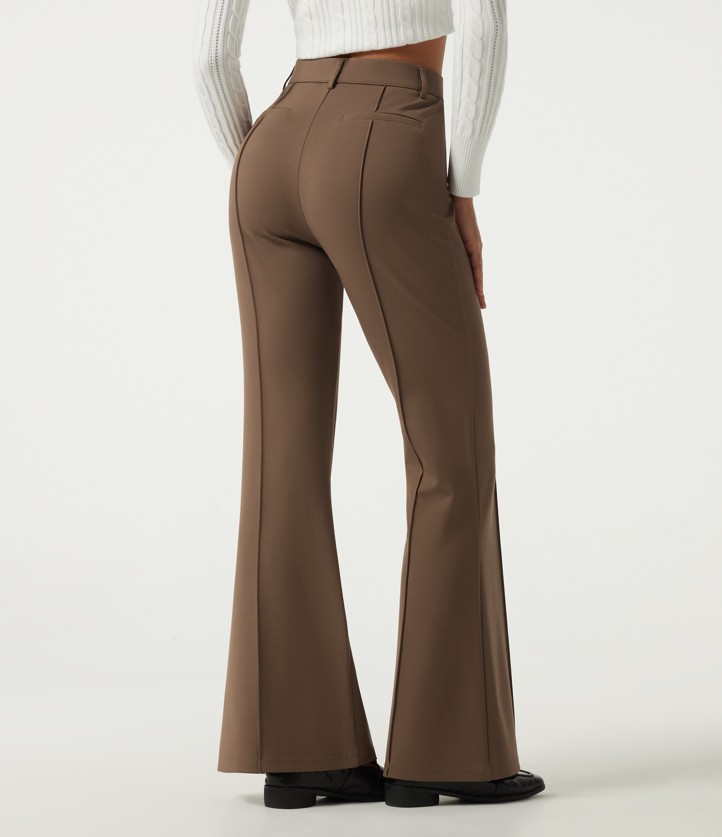 Cocoa Brown Halara Flex™ High Waisted Pintuck Flare Work Pants with Pockets / 2