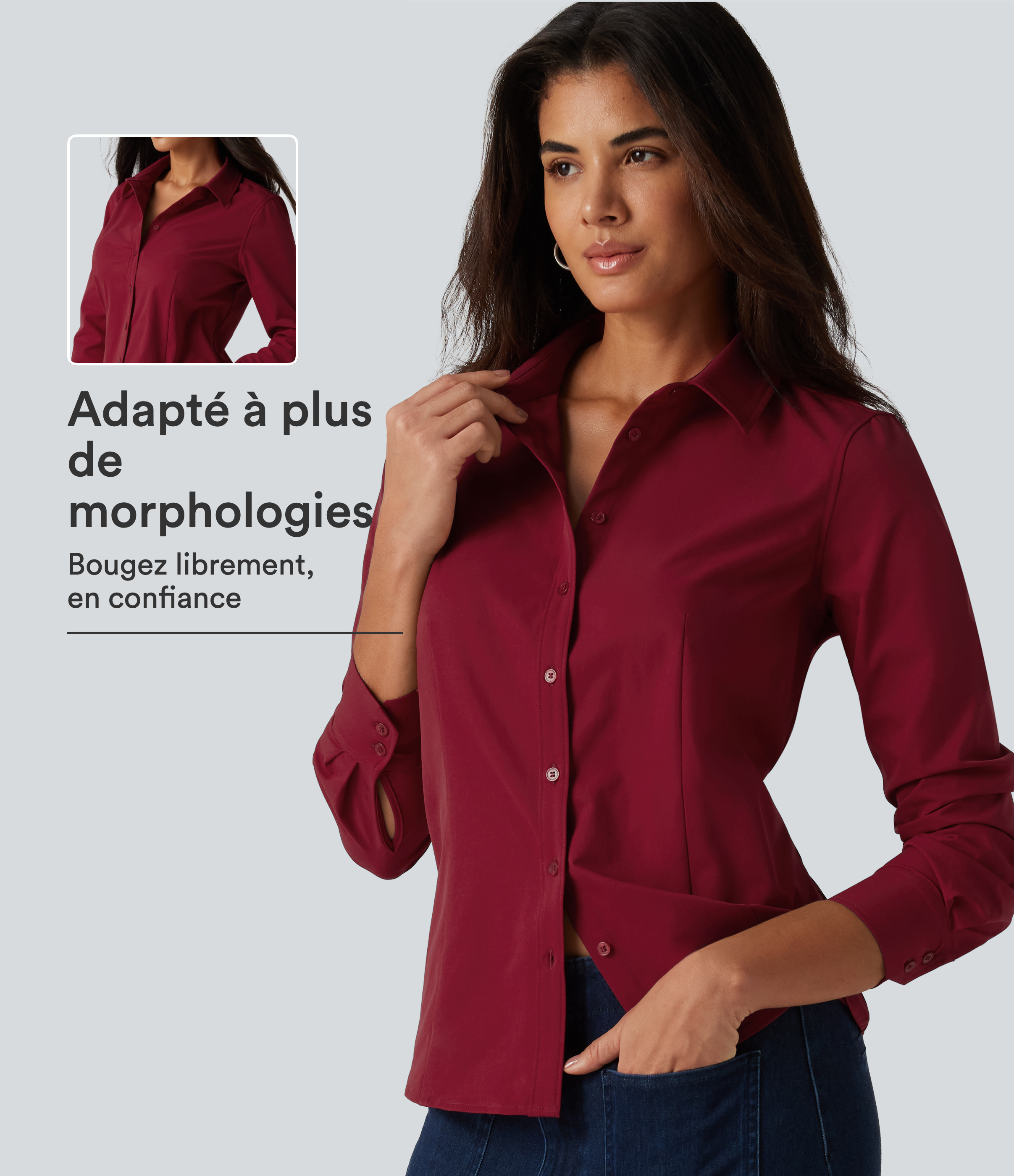 Chemise de bureau à manches longues avec ourlet arrondi