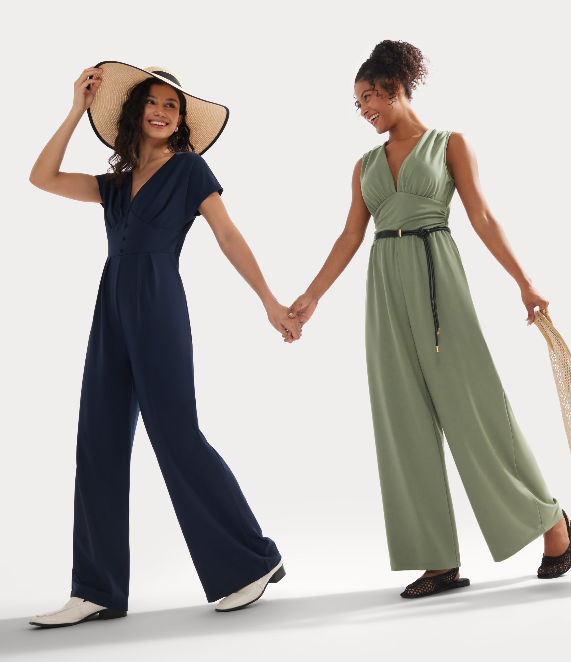 Evergreen V Neck Short Sleeve Wide Leg Casual Jumpsuit with Pockets-Easy Peezy Edition / 2