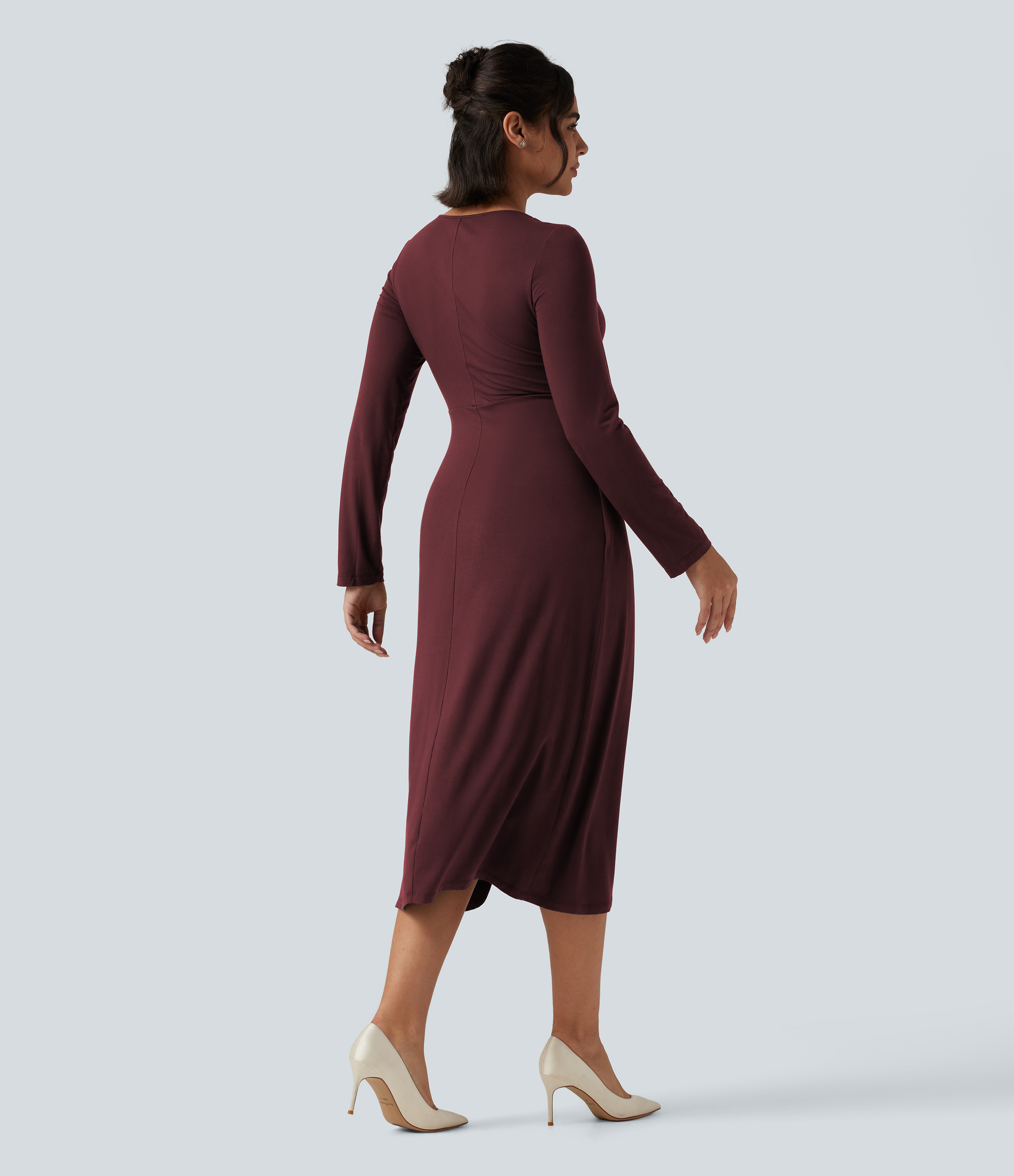 Port Royale V Neck Long Sleeve Asymmetric Work Midi Dress / 2