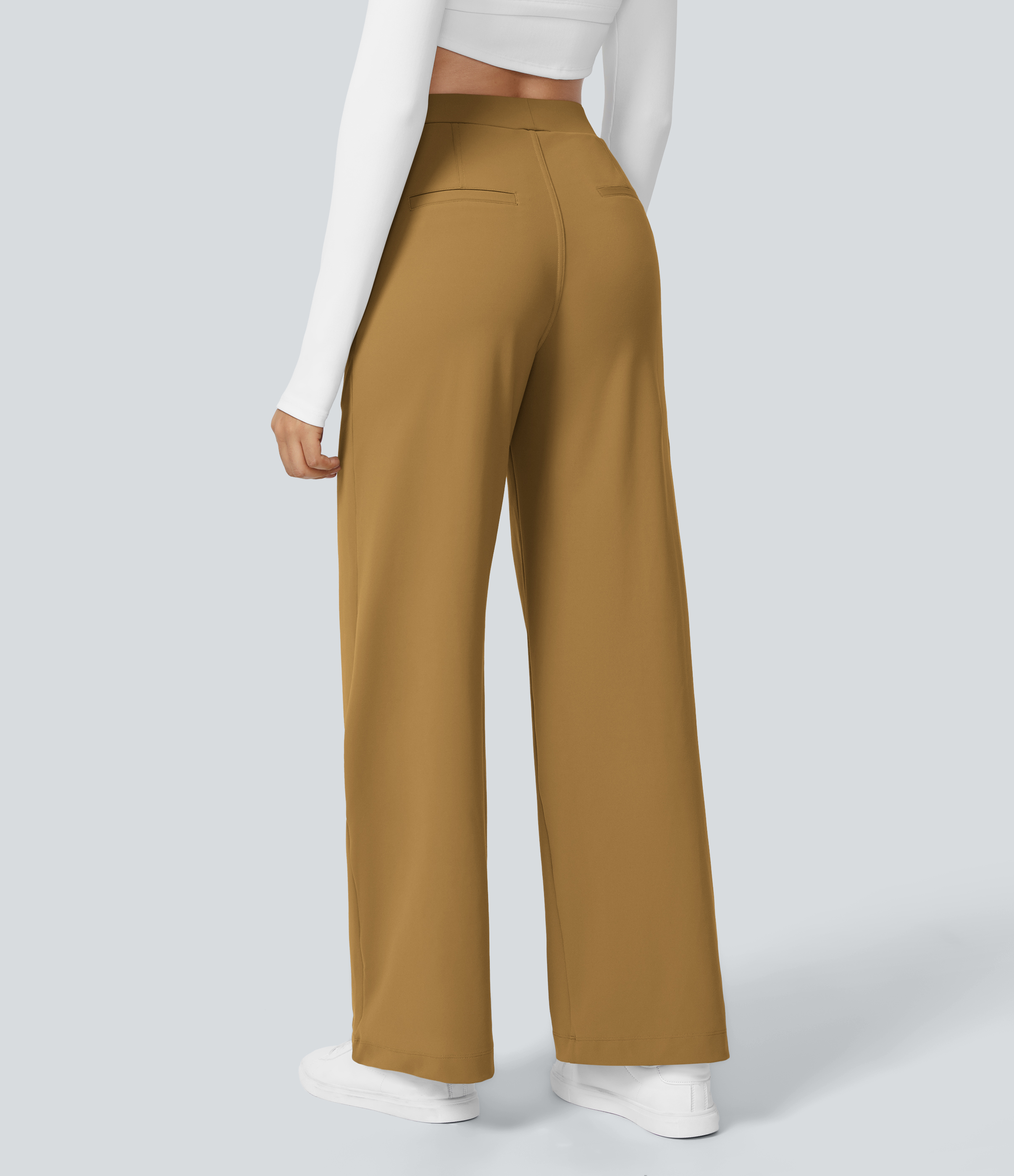 Halara Flex™ plissierte dehnbare Stoffhose mit hohem Bund, Seitentaschen und geradem Bein