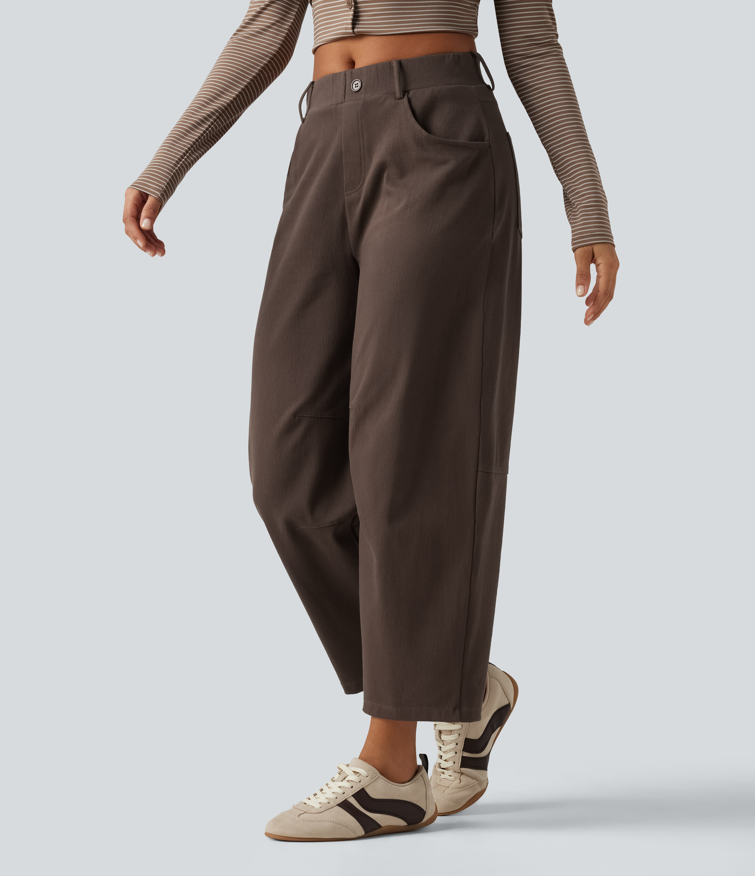 Chocolate Martini Lässige Hose aus Baumwolle mit mittelhohem Bund, mehreren Taschen und geschwungenem Bein / 2