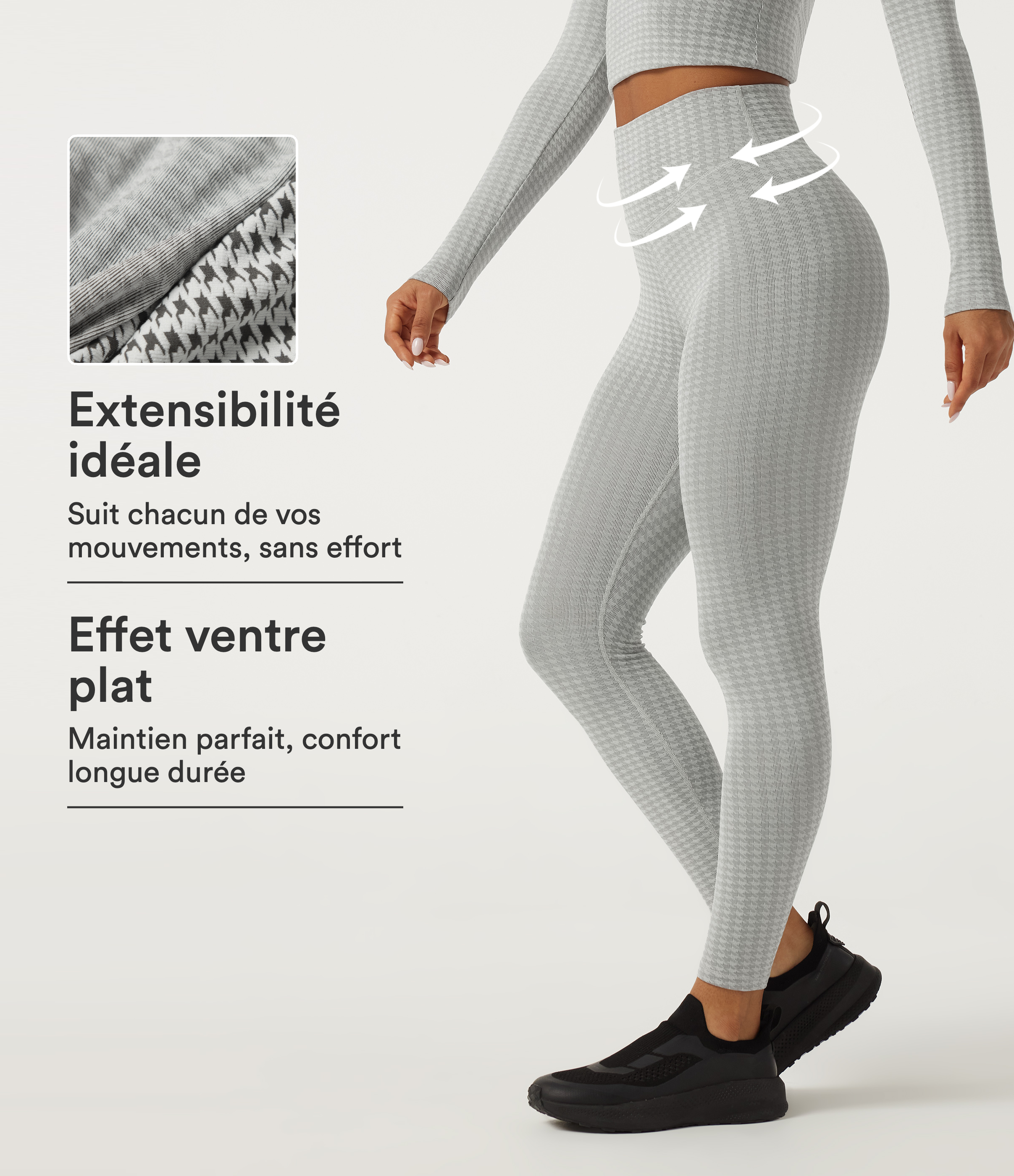Hoch geschnittene, bauchformende Yoga-Leggings im Hahnentritt-Muster