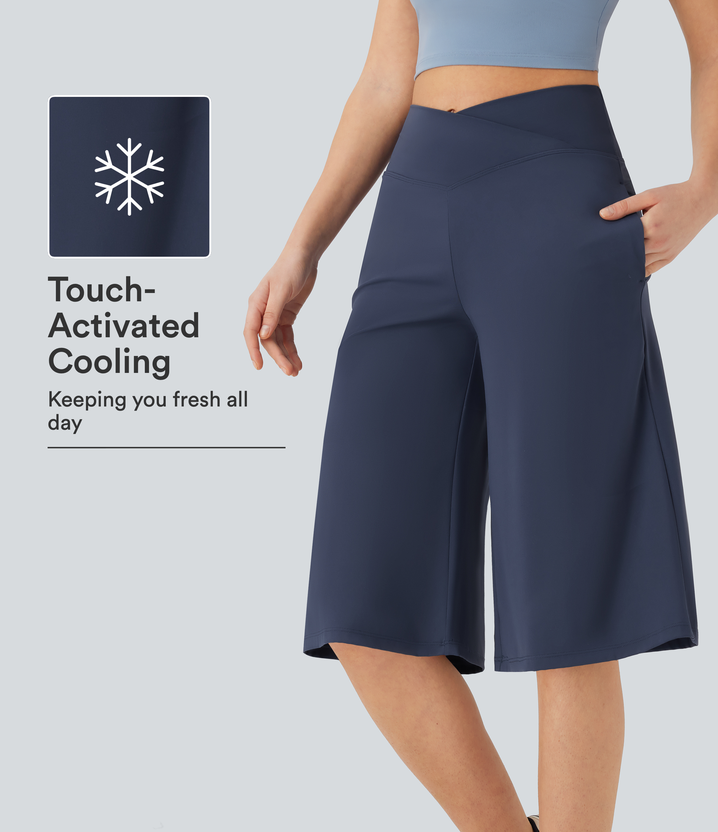 SoftlyZero™ Airy Crossover High Waisted Wide Leg InstantCool Pedal Pusher Women Track Yoga Pants with Pockets