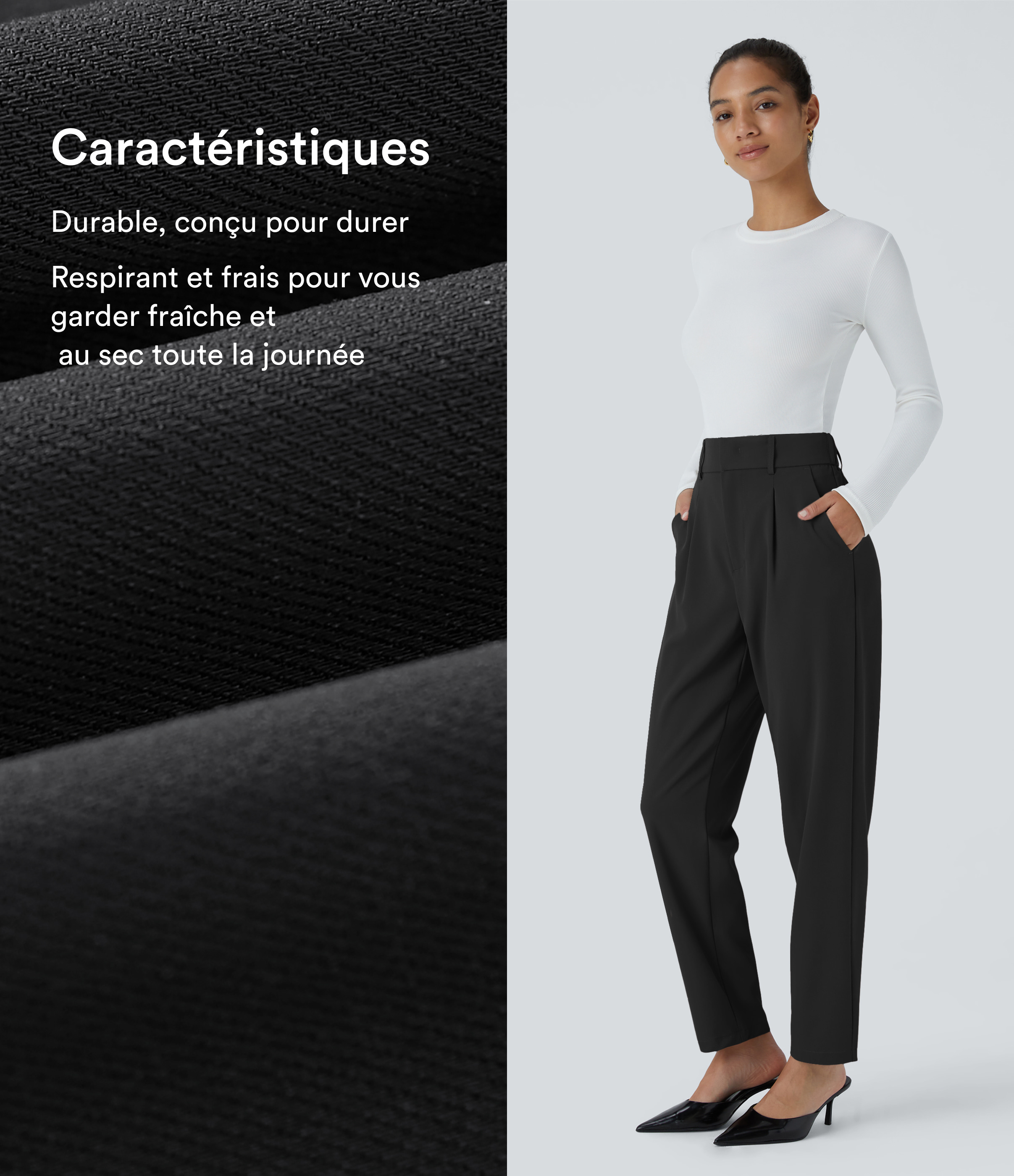 Black Pantalon tailleur Halara Flex™ fuselé uni, taille haute, avec poches / 2