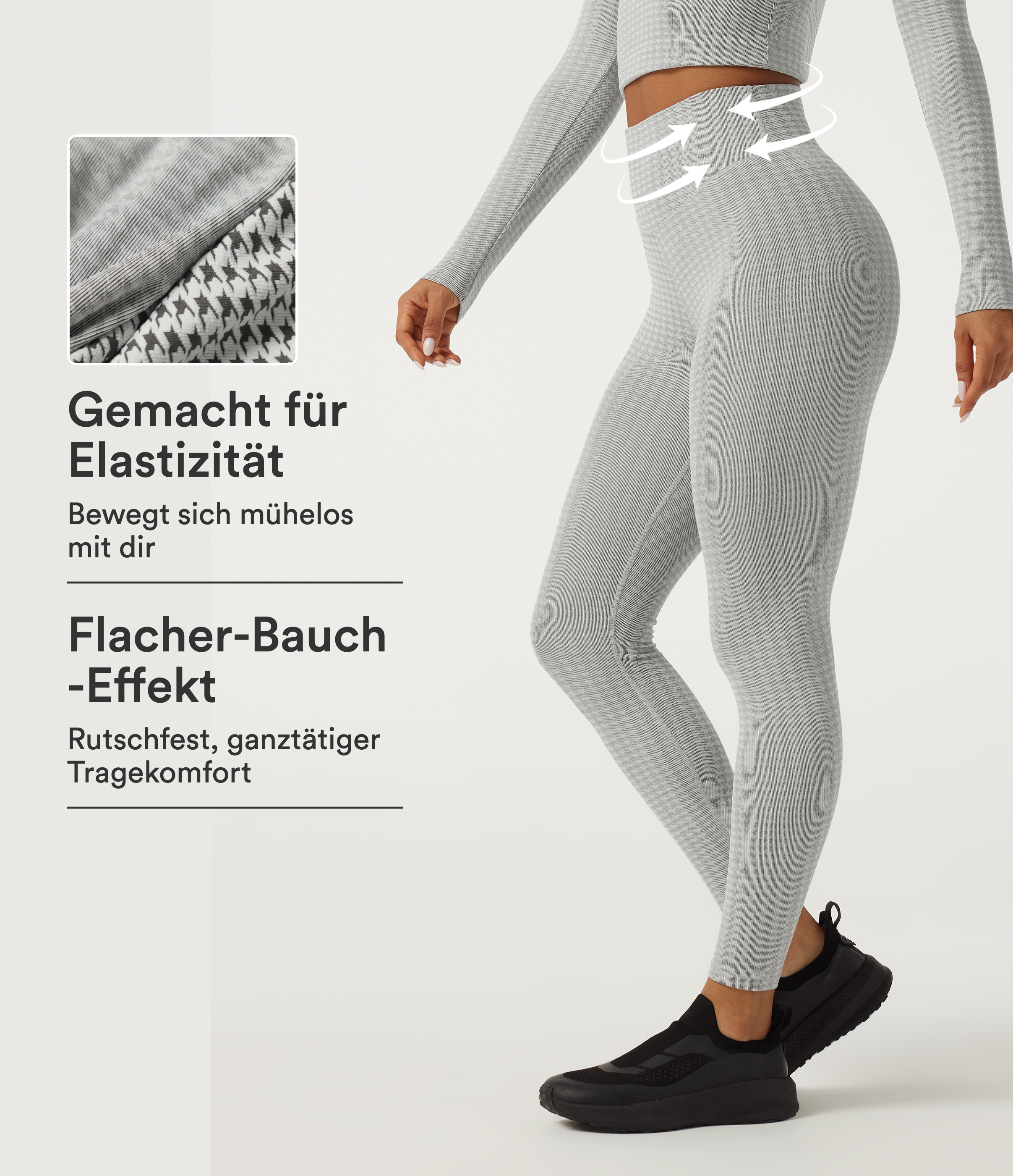 Yoga-Leggings mit hohem Bund und Bauchkontrolle im Hahnentrittmuster