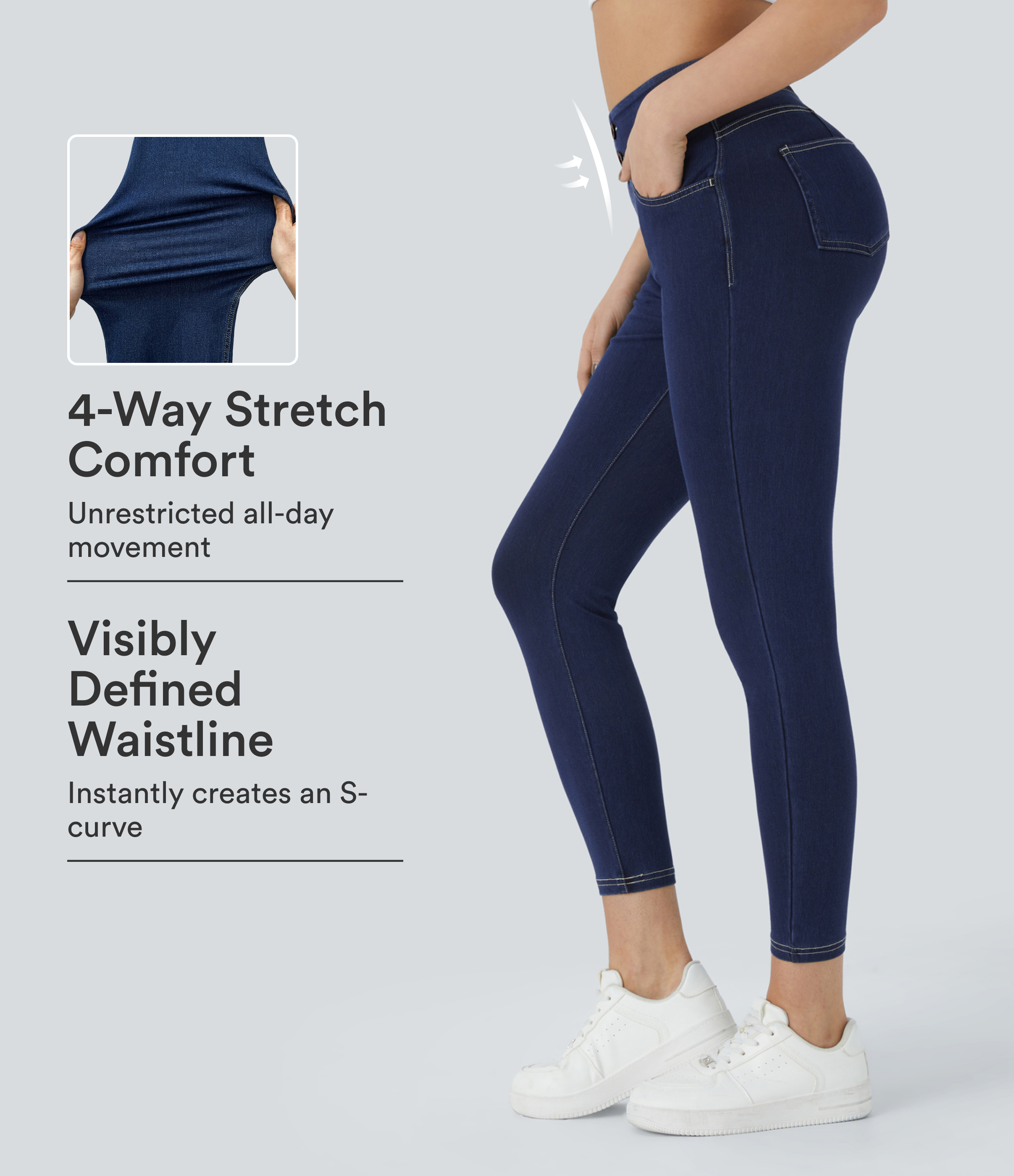 Washed Denim Navy Blue Halara Flex™ Curvy High Waisted Decorative Pockets Denim Casual 7/8 Leggings / 1