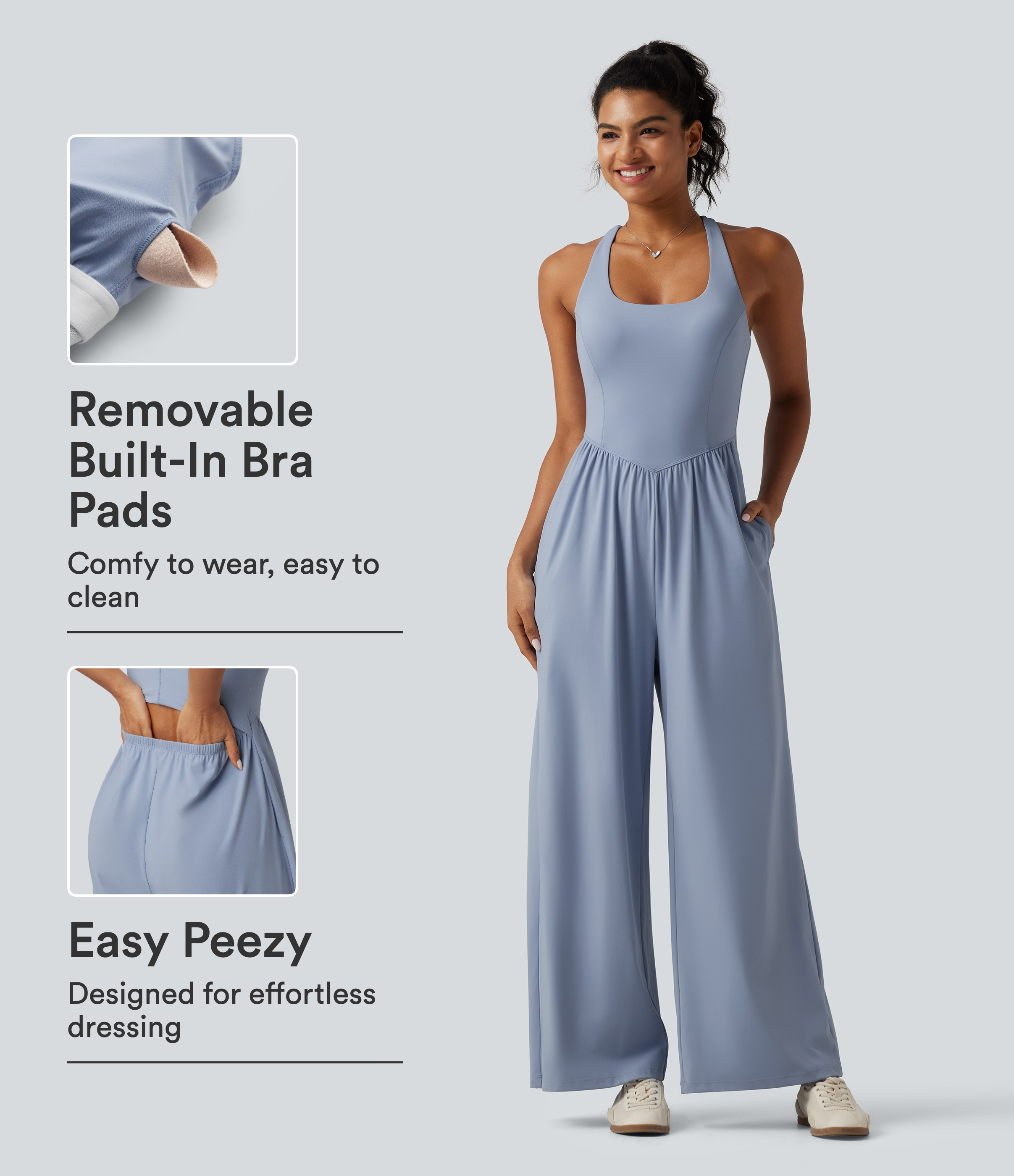 SoftlyZero™ Airy U Neck Crisscross Back InstantCool Dance Jumpsuit with Built-in Bra and Pockets-Easy Peezy Edition