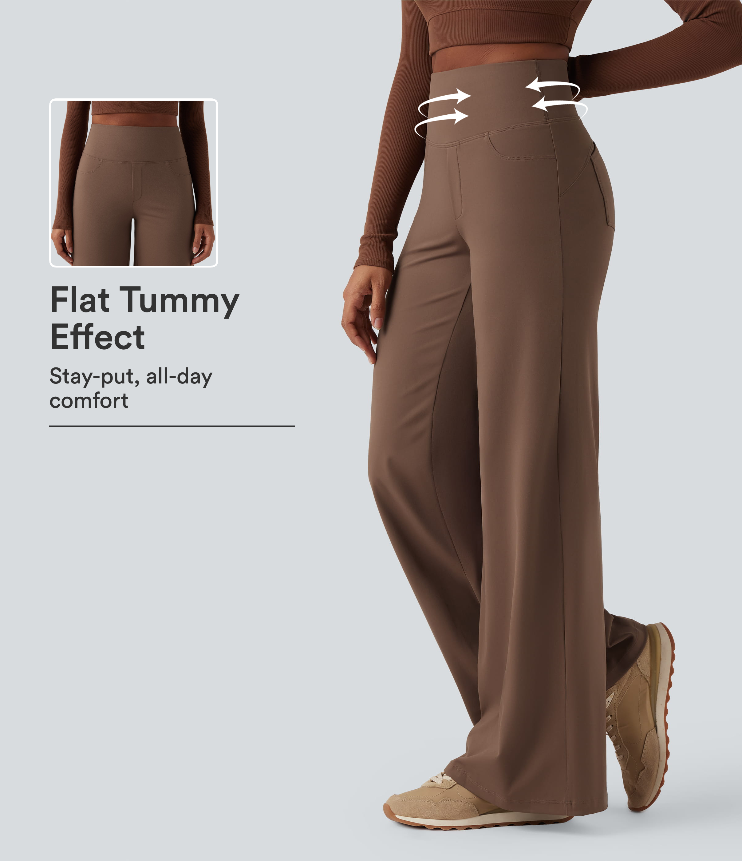 DayStretch High Waisted Tummy Control Wide Leg Baggy Yoga Pants with Pockets