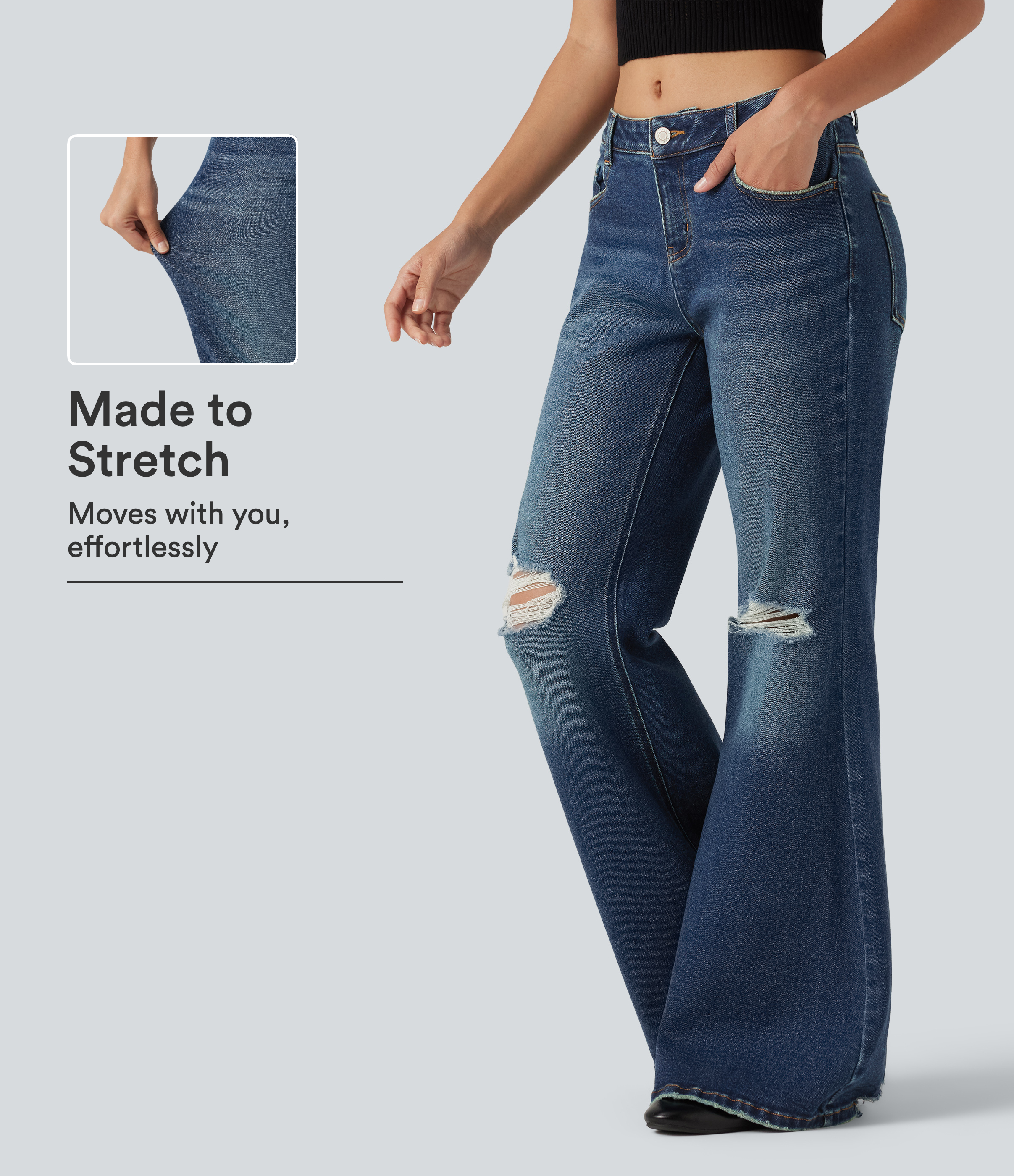 Low Rise Casual Flare Jeans with Pockets