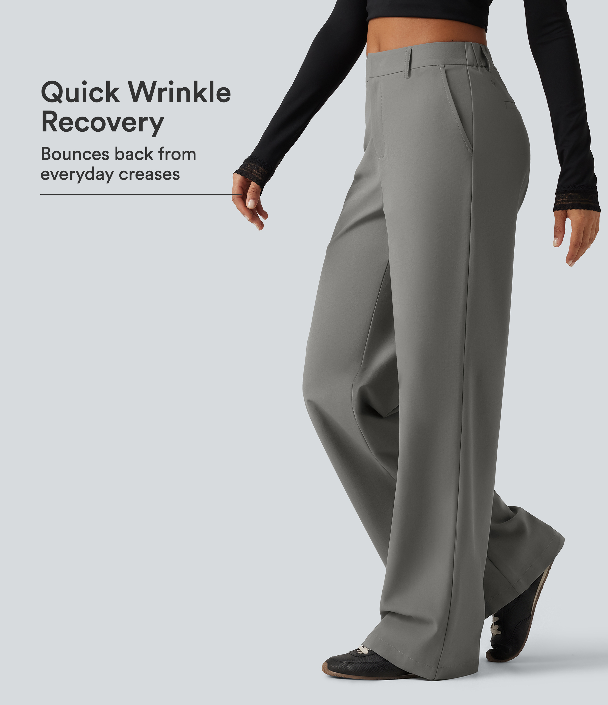 Wrinkle Recovery Mid Rise Straight Leg Work Pants with Pockets