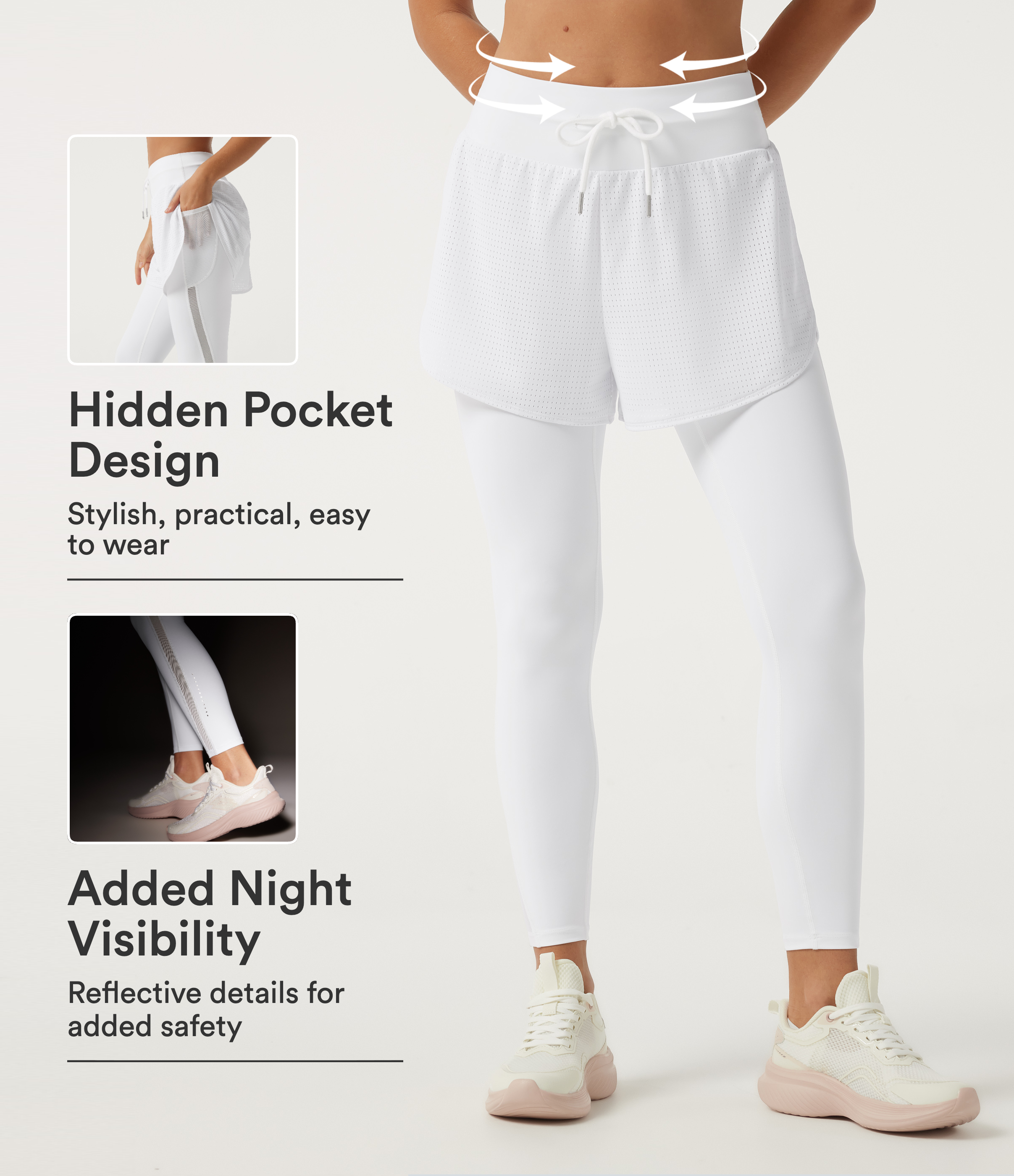 High Waisted Tummy Control Contrast Mesh Running Leggings with Pockets