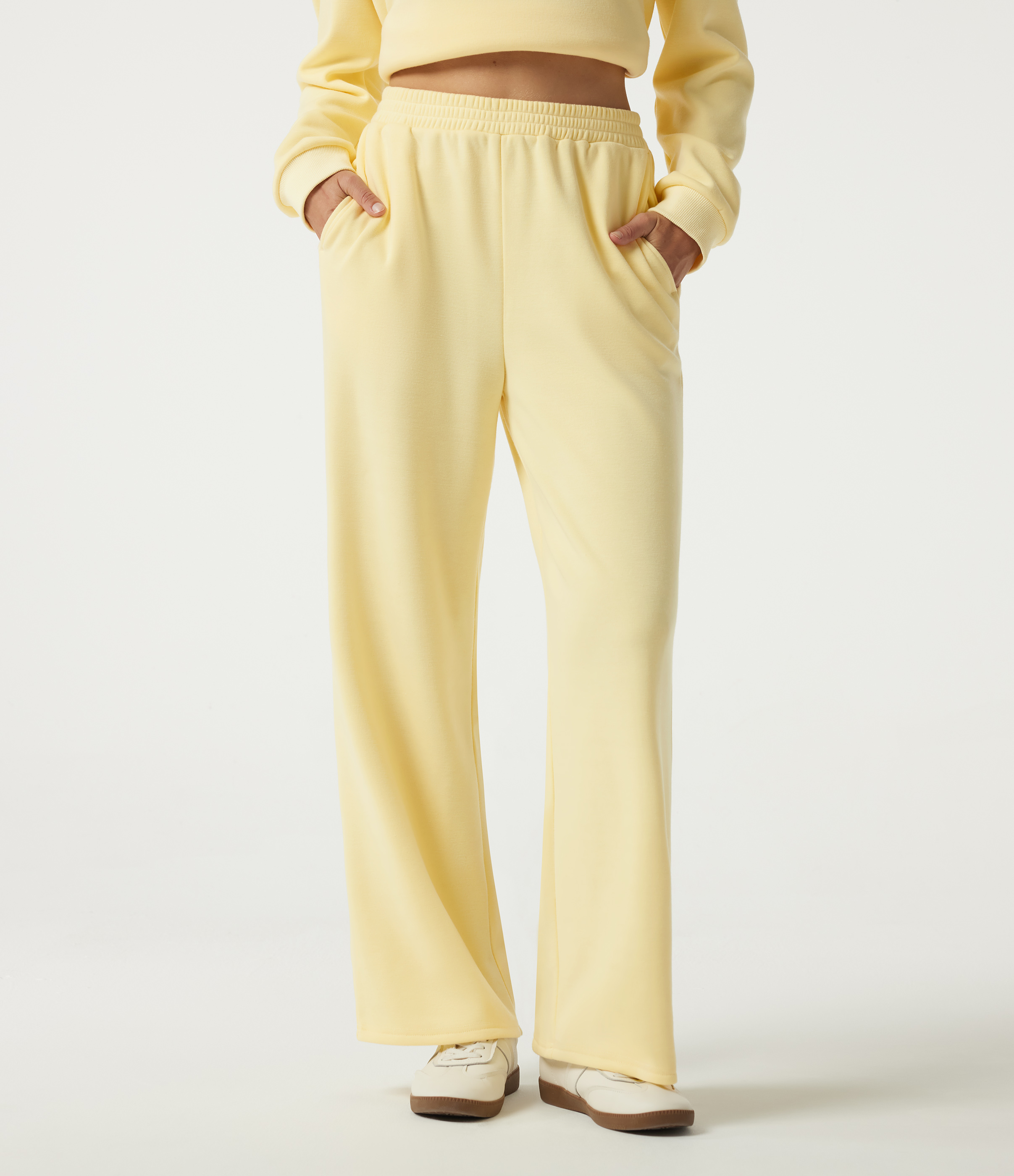High Waisted Wide Leg Fleece Casual Sweatpants with Pockets