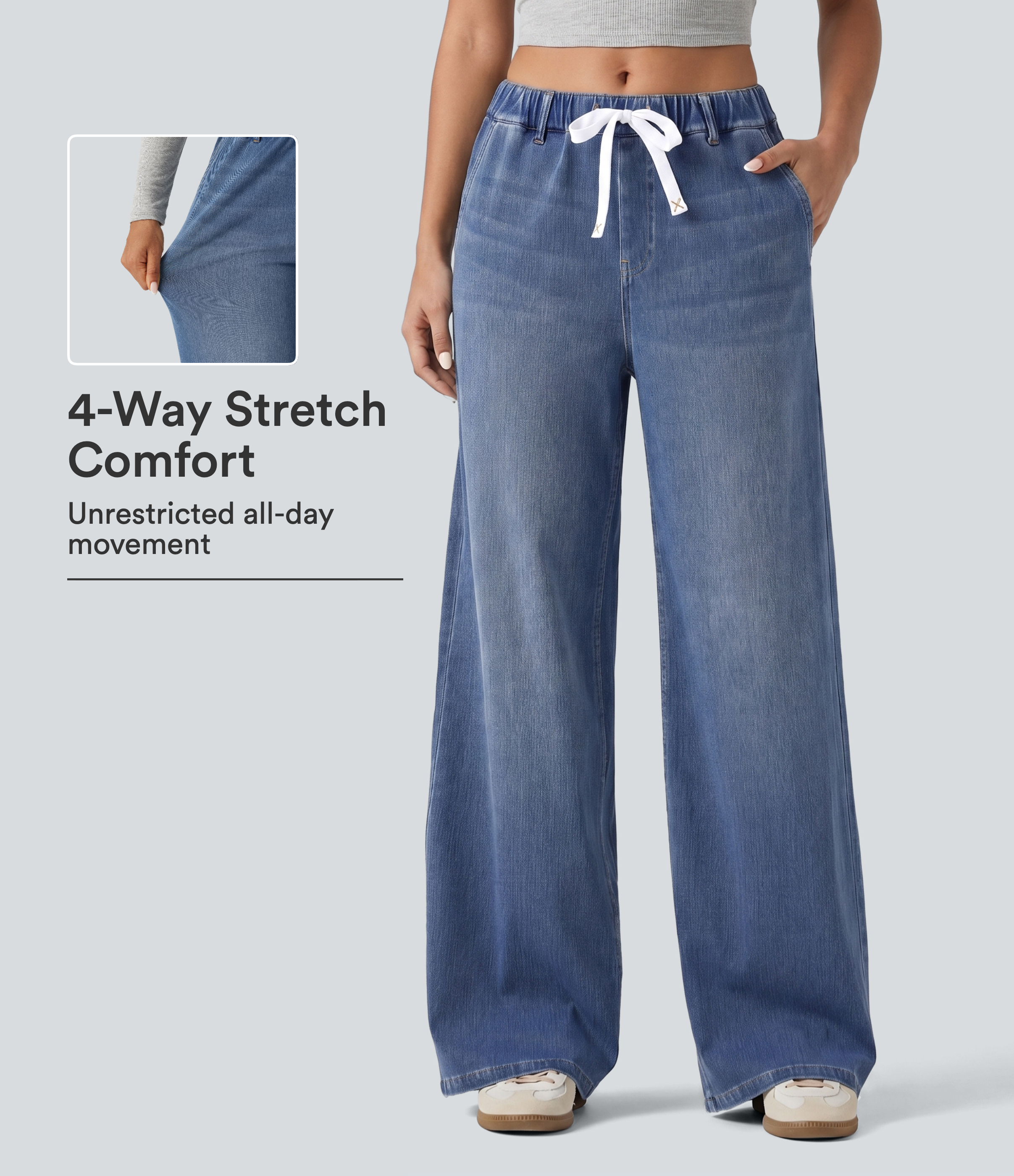 Blue Jasper Denim Halara Flex™ Mid Rise Wide Leg Casual Jeans with Pockets / 1