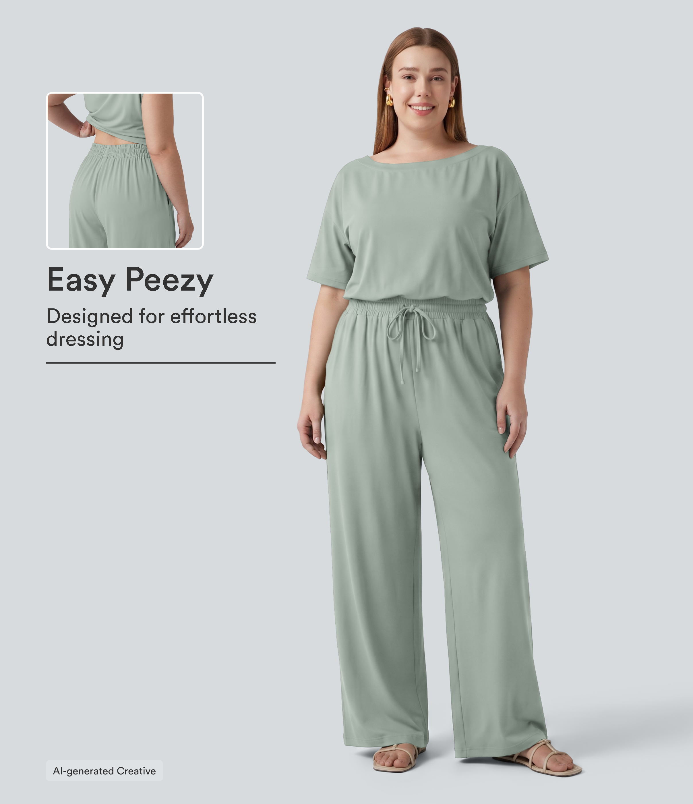 Plus Size Boat Neck Short Sleeve Drawstring Baggy Casual Jumpsuit with Pockets-Easy Peezy Edition