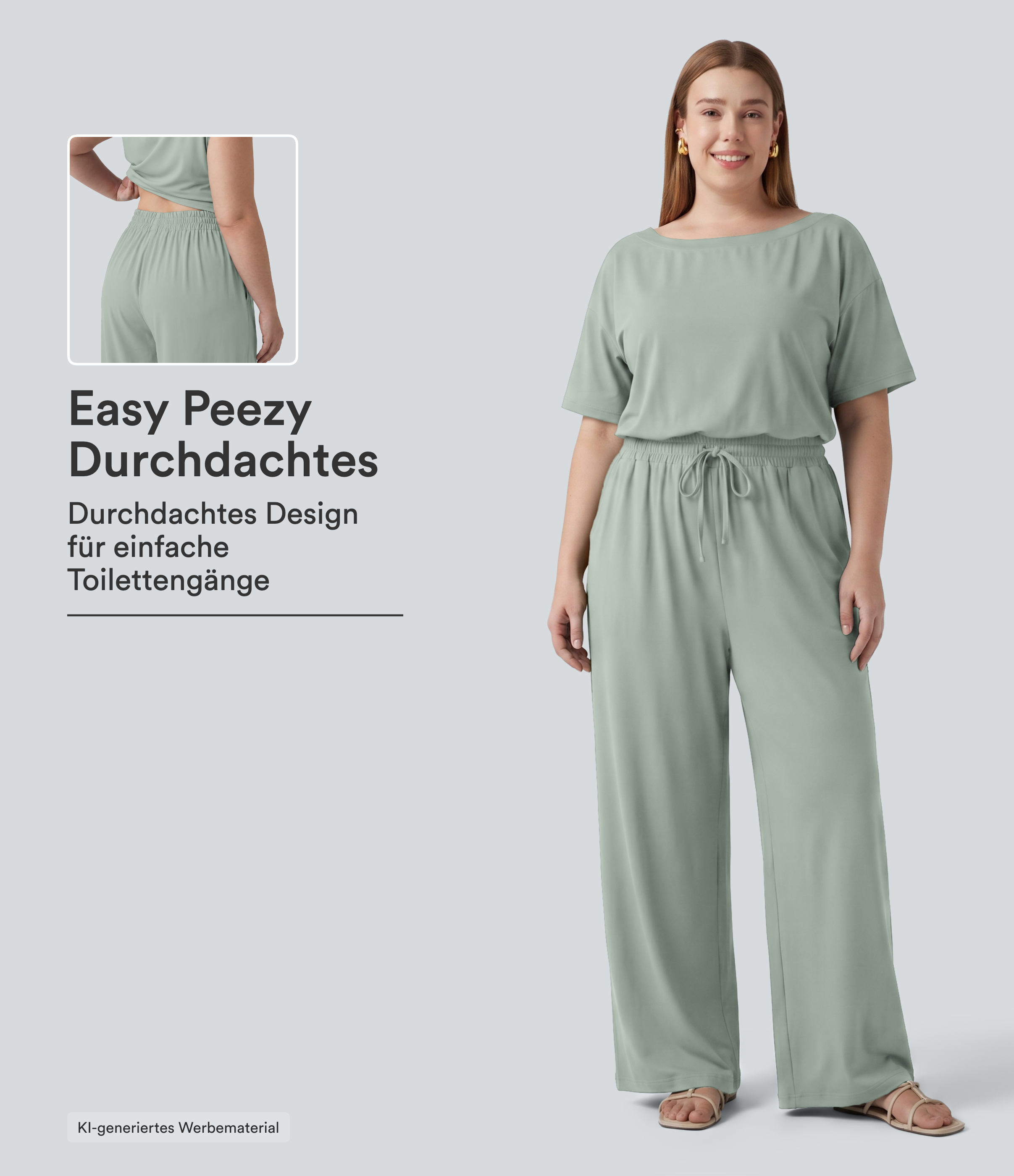 Lässiger Baggy-Jumpsuit mit U-Boot-Ausschnitt, Seitentaschen, kurzen Ärmeln und Kordelzug - Plus Size, Easy Peezy Edition