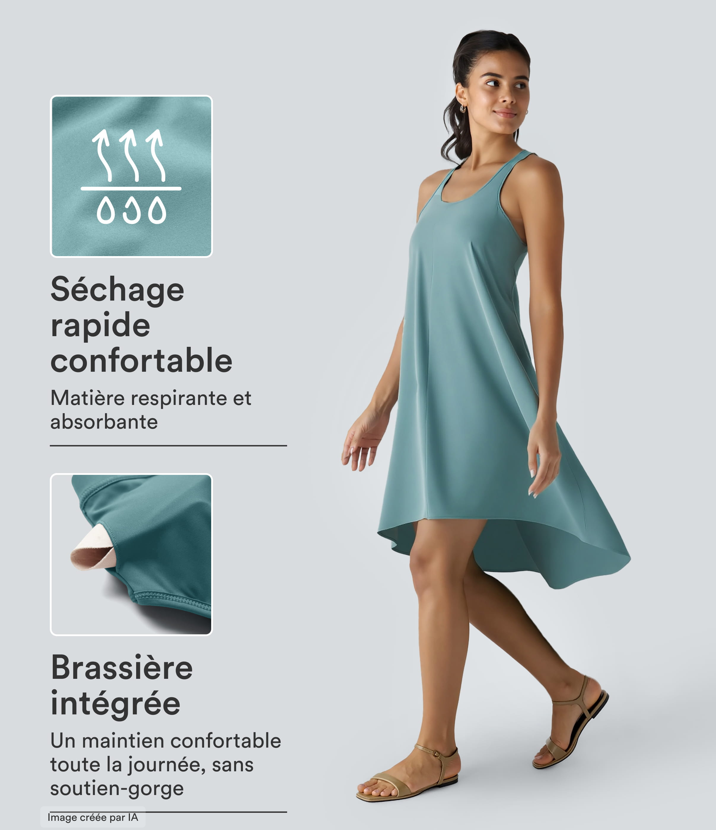 Robe décontractée mi-longue Breezeful™ dos nageur poche latérale fluide asymétrique séchage rapide A-C