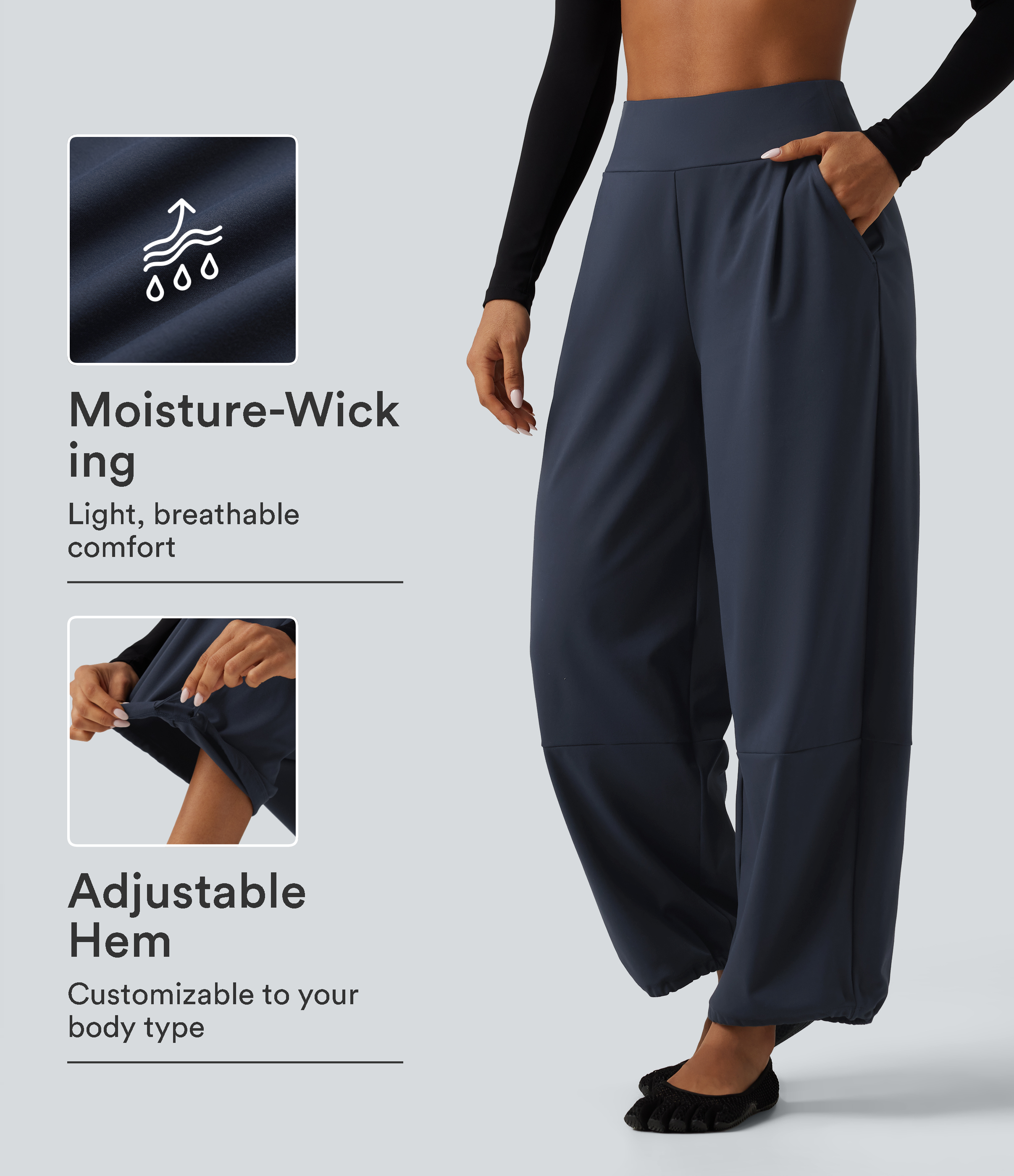High Waisted Adjustable Drawcord Wide Leg Yoga Pants with Pockets