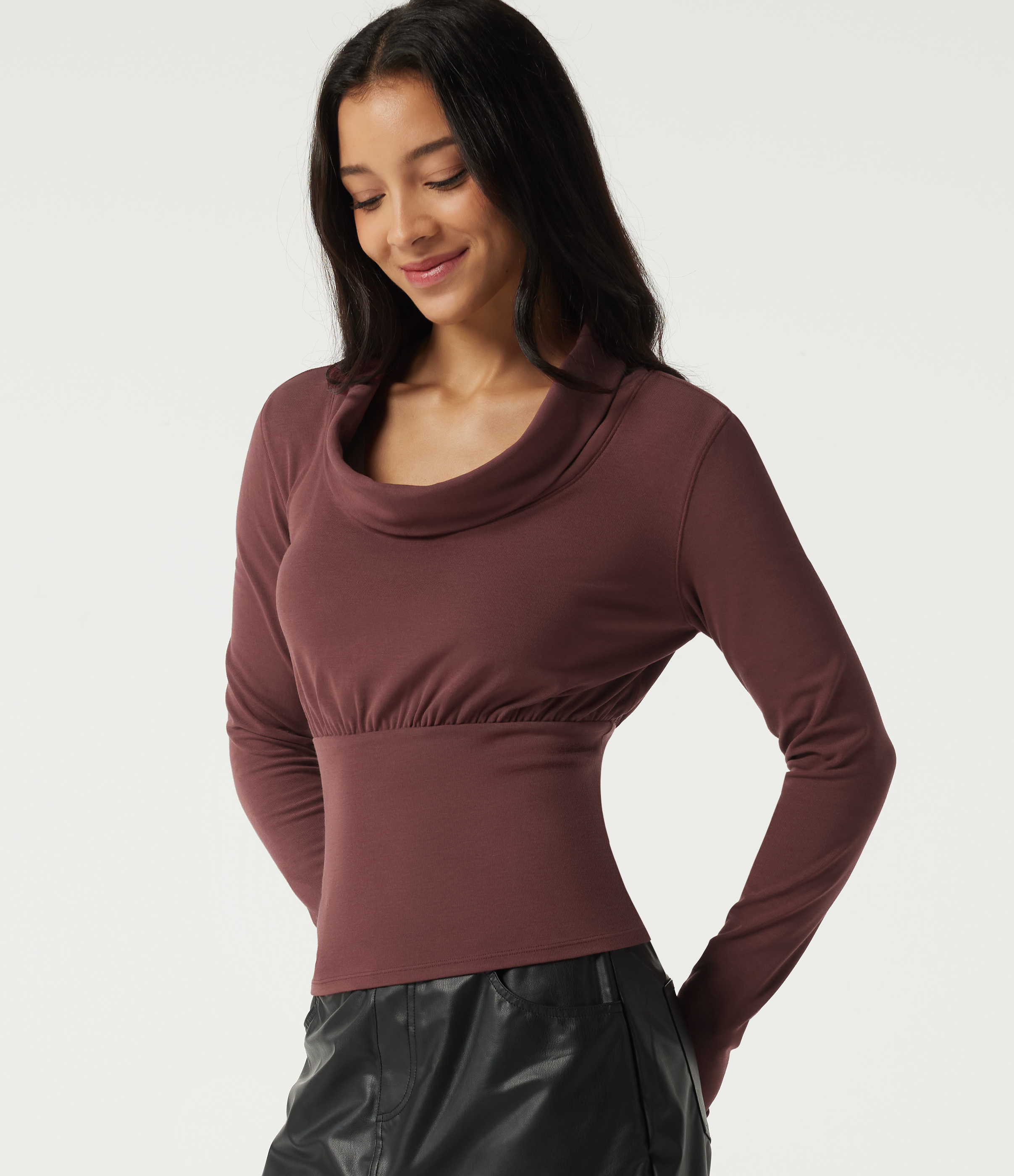 Cowl Neck Long Sleeve Casual Top with Thumbholes