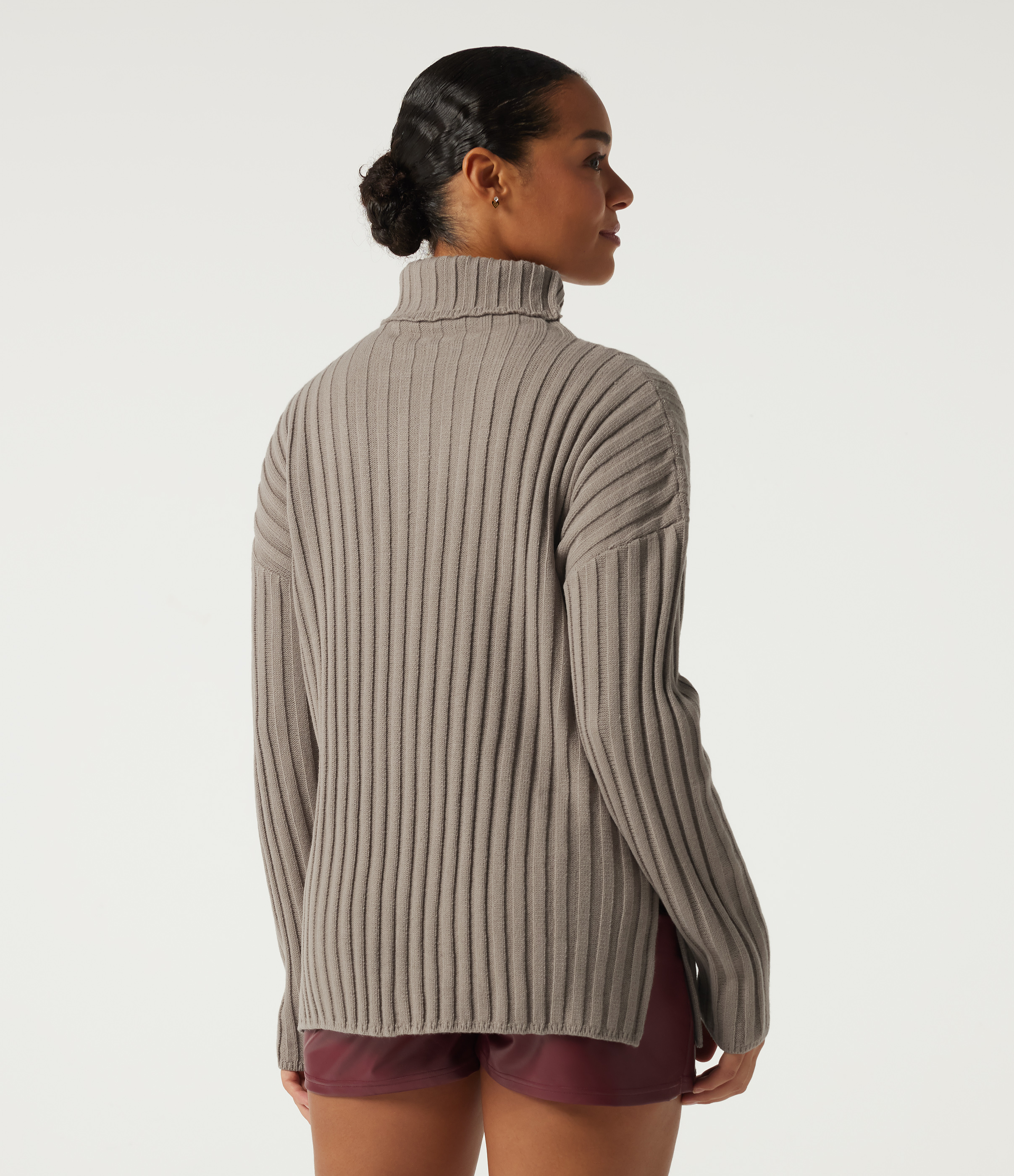 Fungi Ribbed Knit High Neck Dropped Long Sleeve Work Sweater / 2