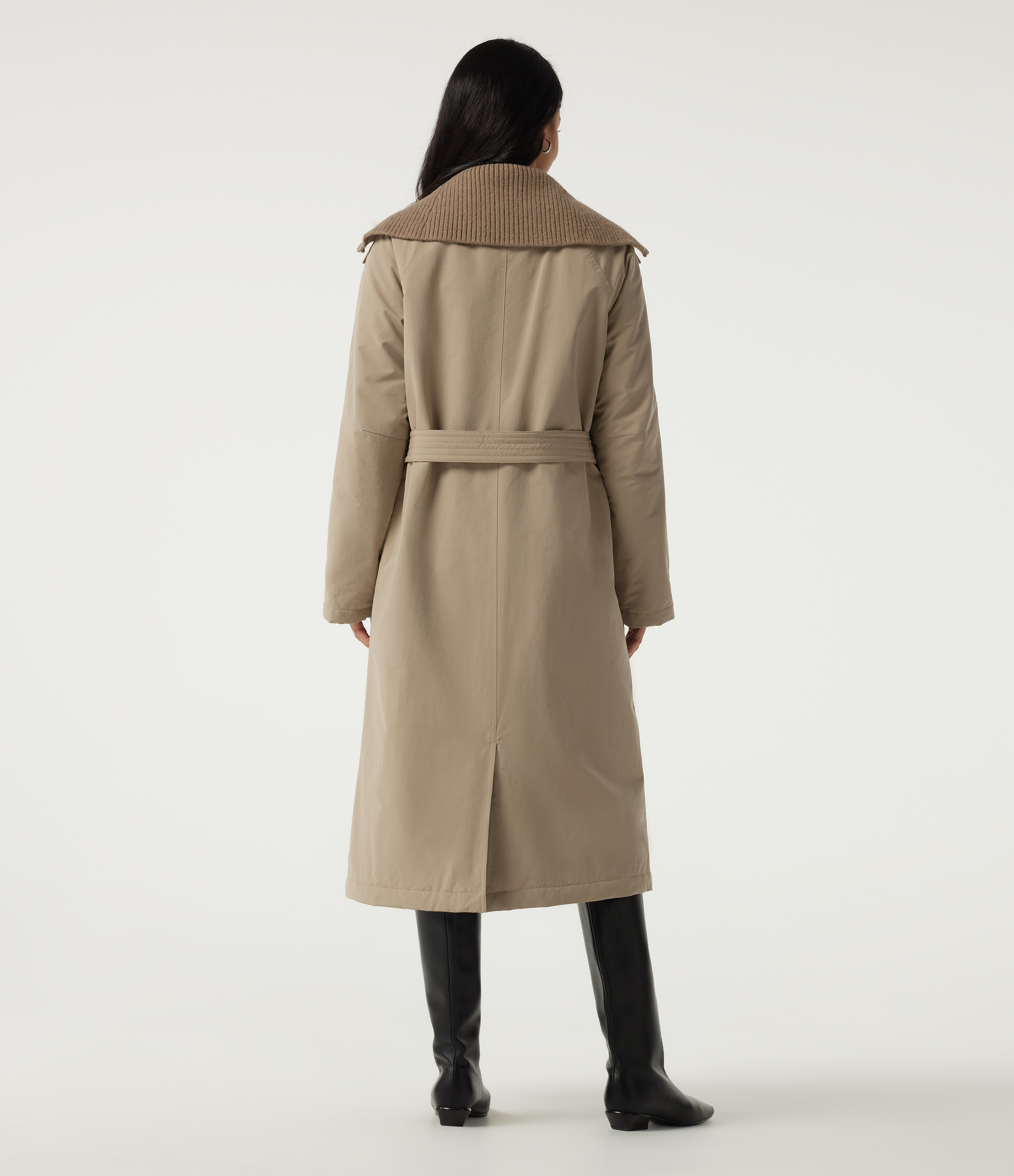Sesame Lapel Long Sleeve Lace Up Work Padded Jacket with Pockets / 2