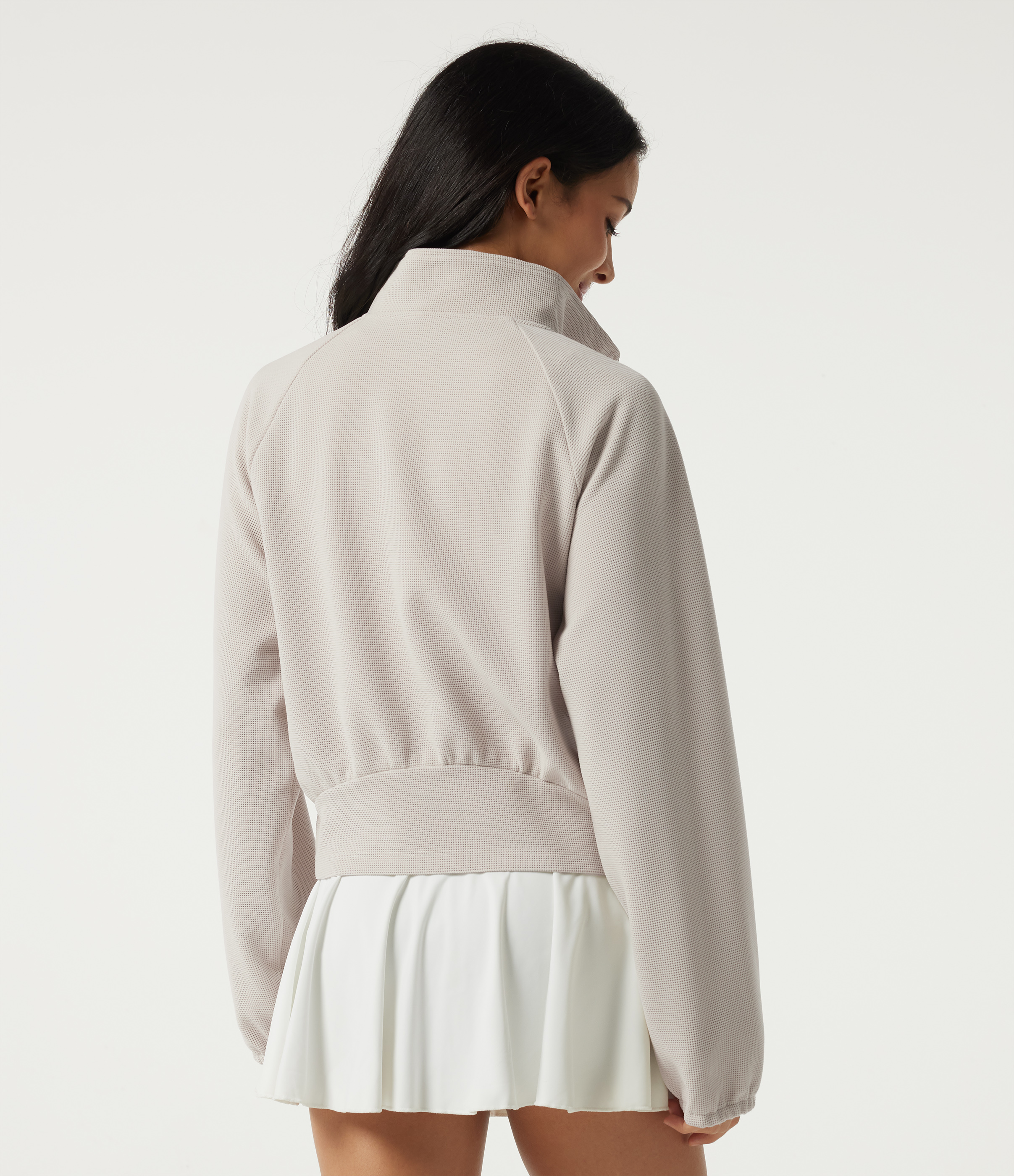 White Sand Stand Collar Raglan Long Sleeve Waffle Casual Windbreaker Jacket with Pockets / 2