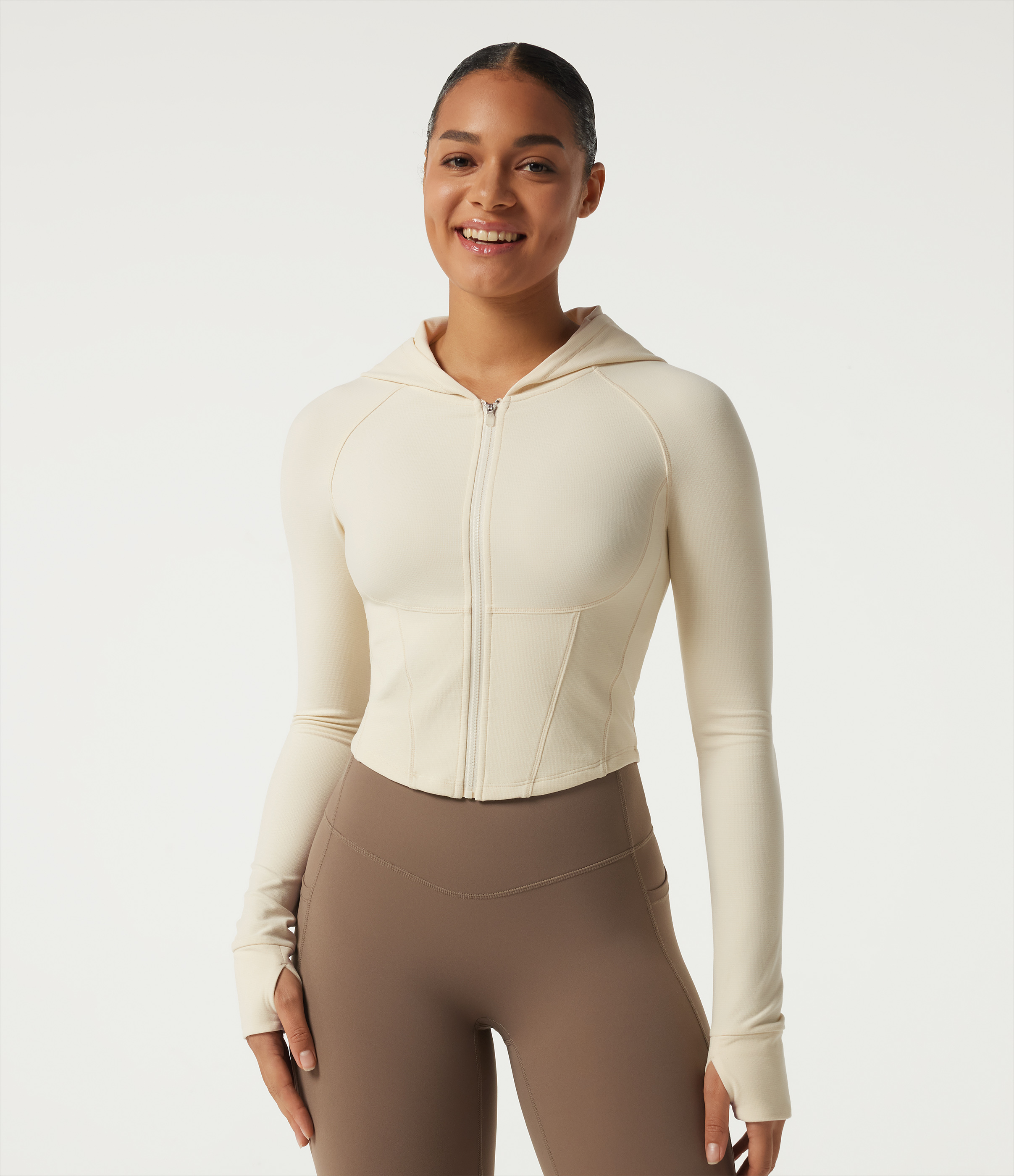 Hooded Long Sleeve Thumb Hole Workout Jacket